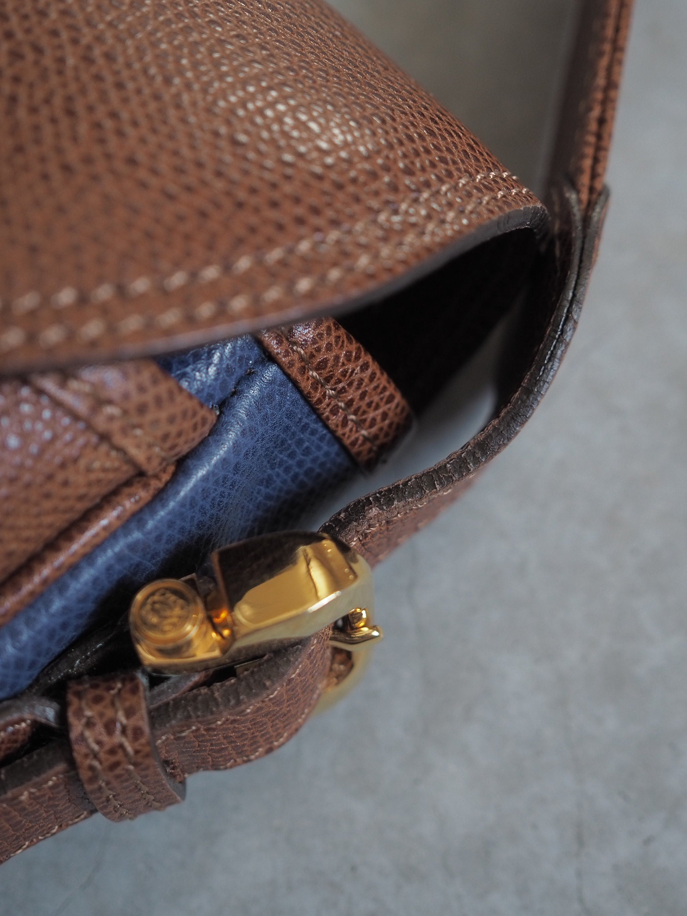 LOEWE Anagram Shoulder Bag Brown Blue Leather Vintage Authentic