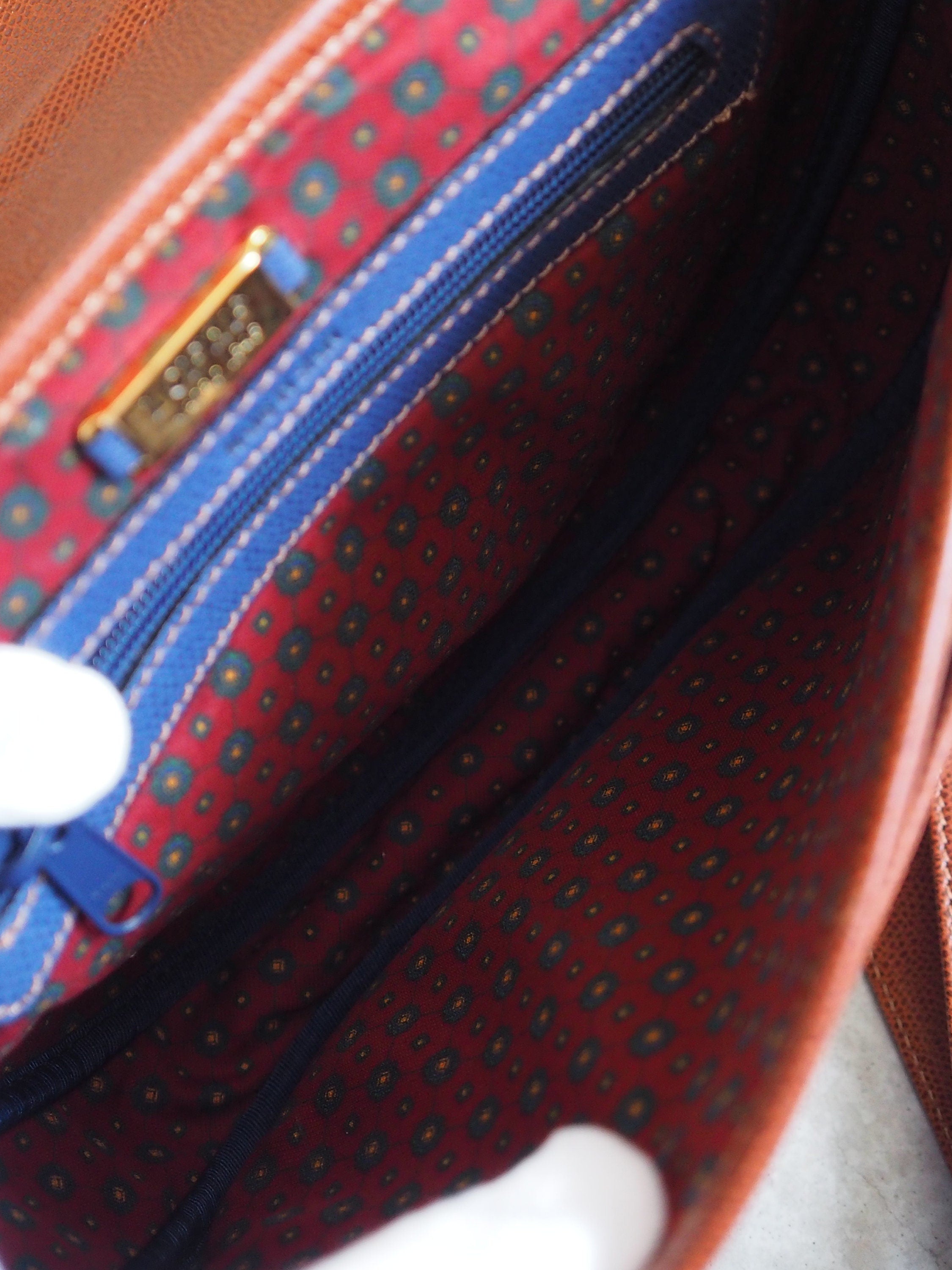 LOEWE Anagram Shoulder Bag Brown Blue Leather Vintage Authentic