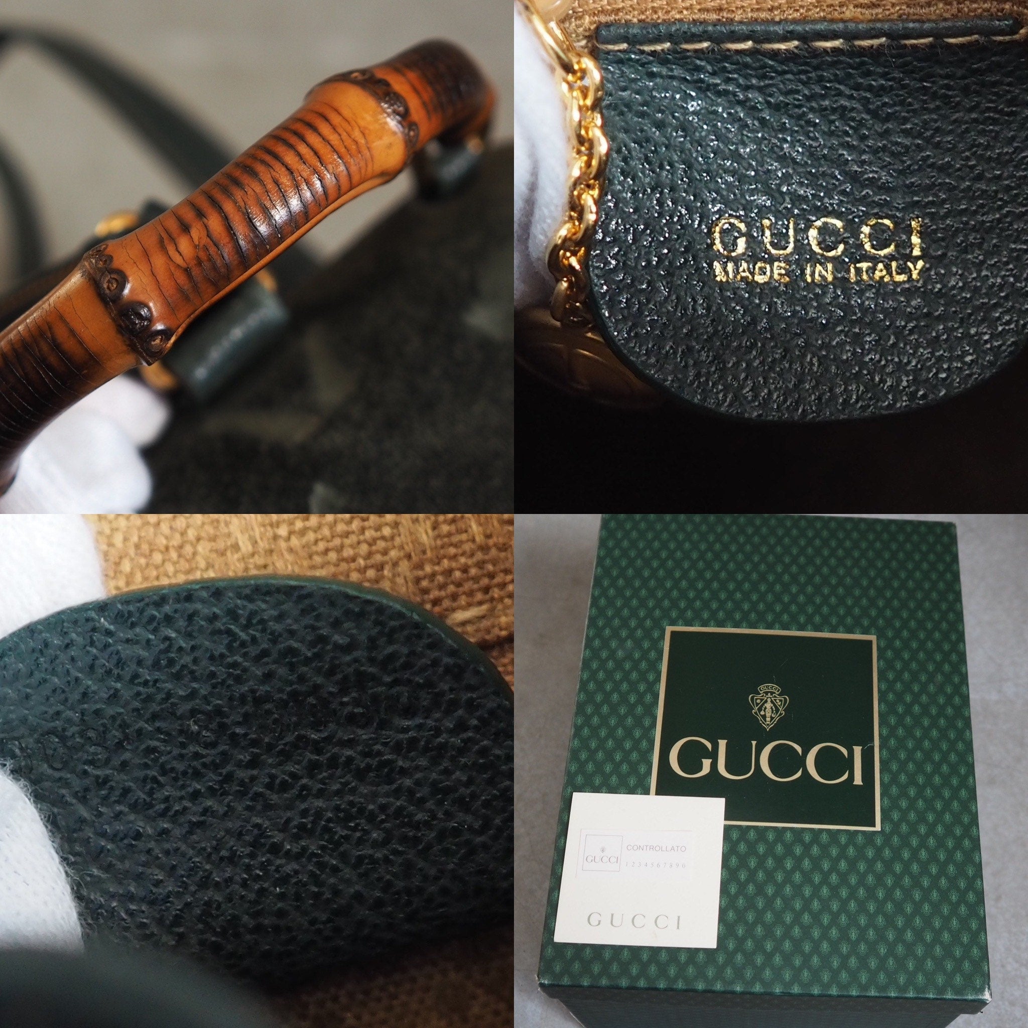 GUCCI Bamboo Backpack Bag Suede Green Vintage Authentic