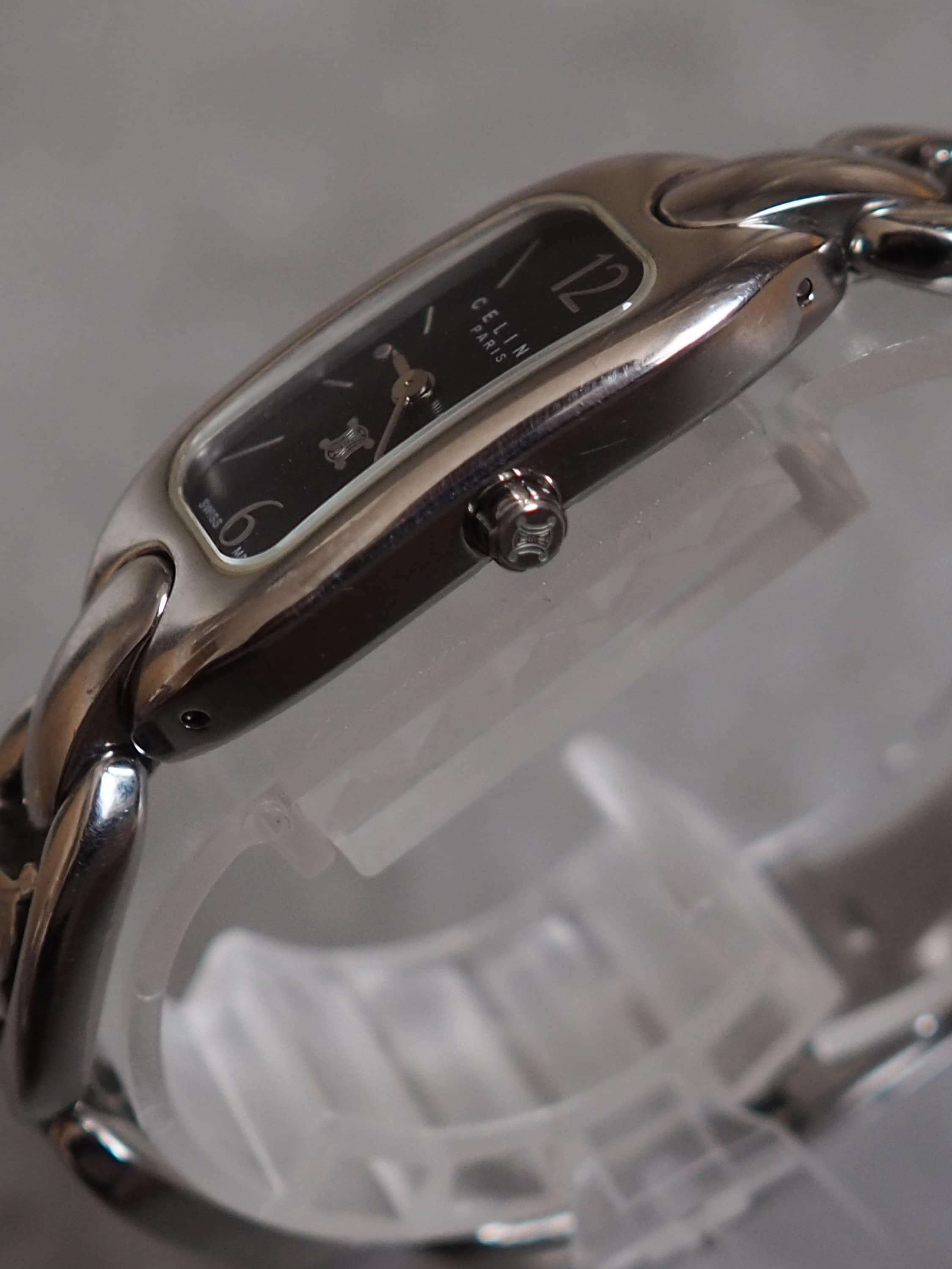 CELINE Macadam Watch Wristwatch Silver Color Steel Quartz Vintage Authentic