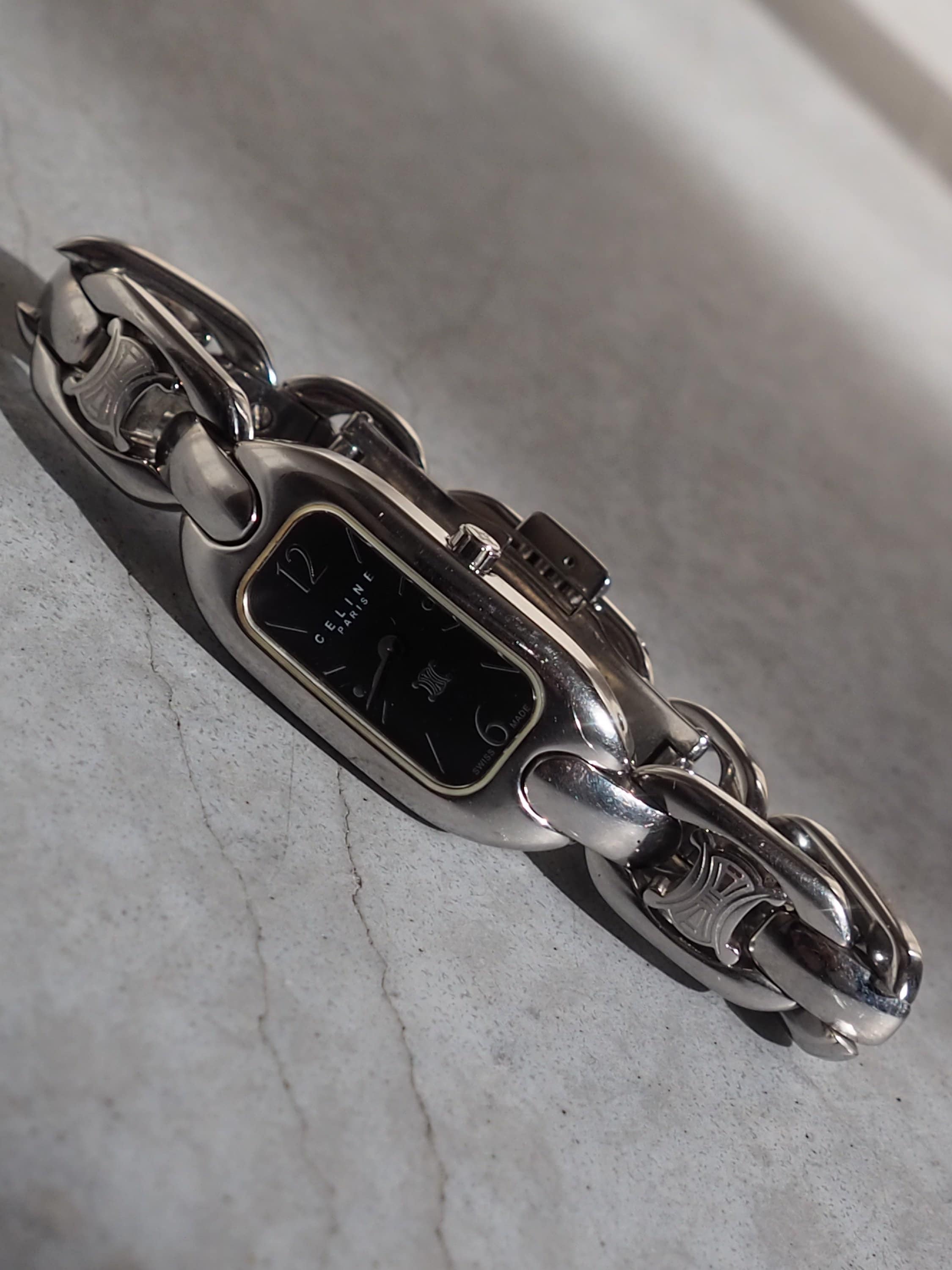 CELINE Macadam Watch Wristwatch Silver Color Steel Quartz Vintage Authentic