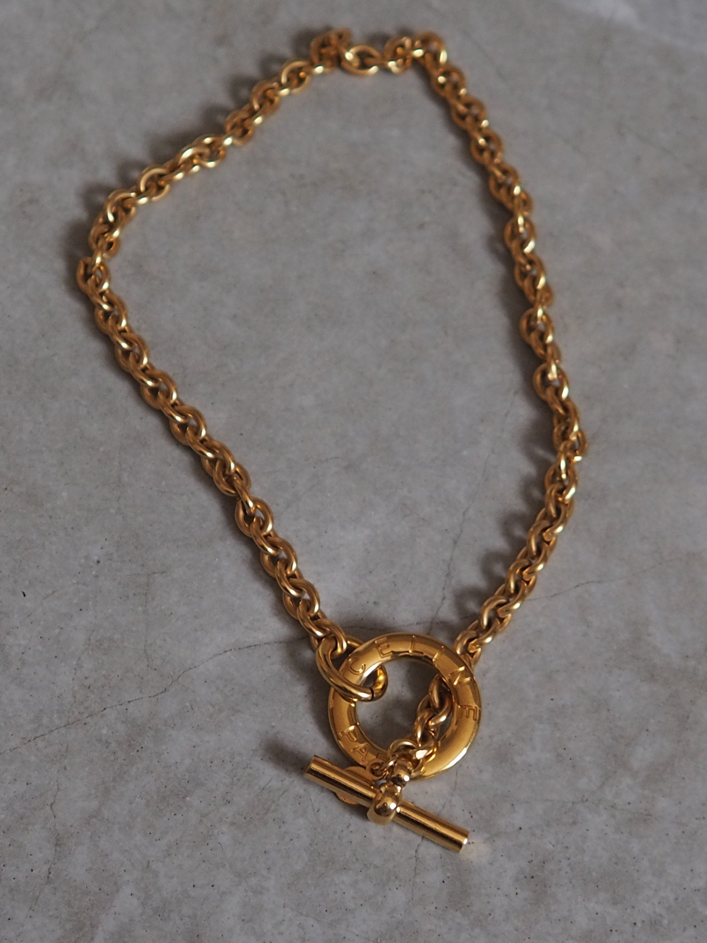 CELINE Circle Necklace Choker Vintage Metal Gold Color Authentic