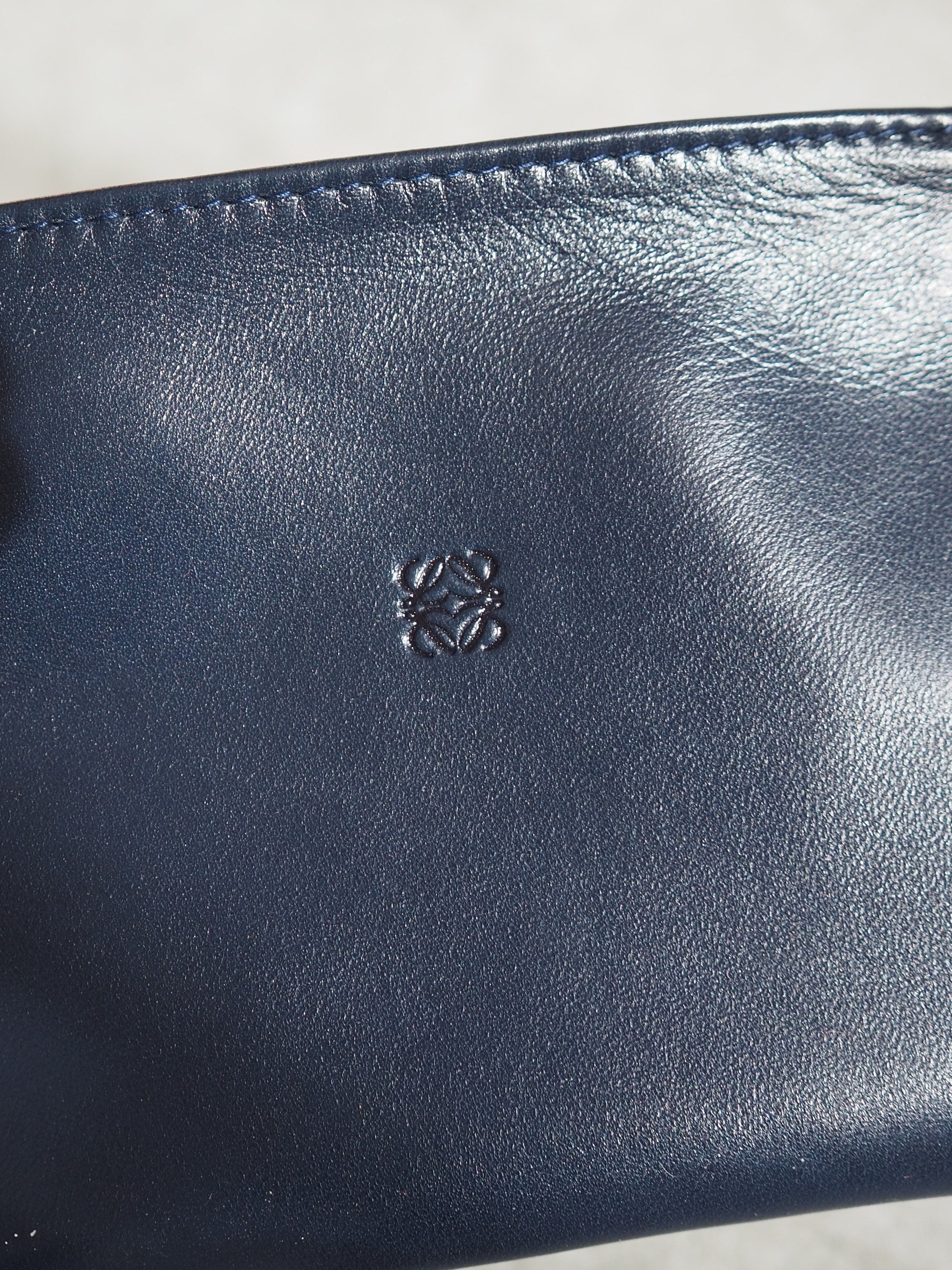 LOEWE Anagram Cosmetic Pouch Leather NavyVintage Authentic