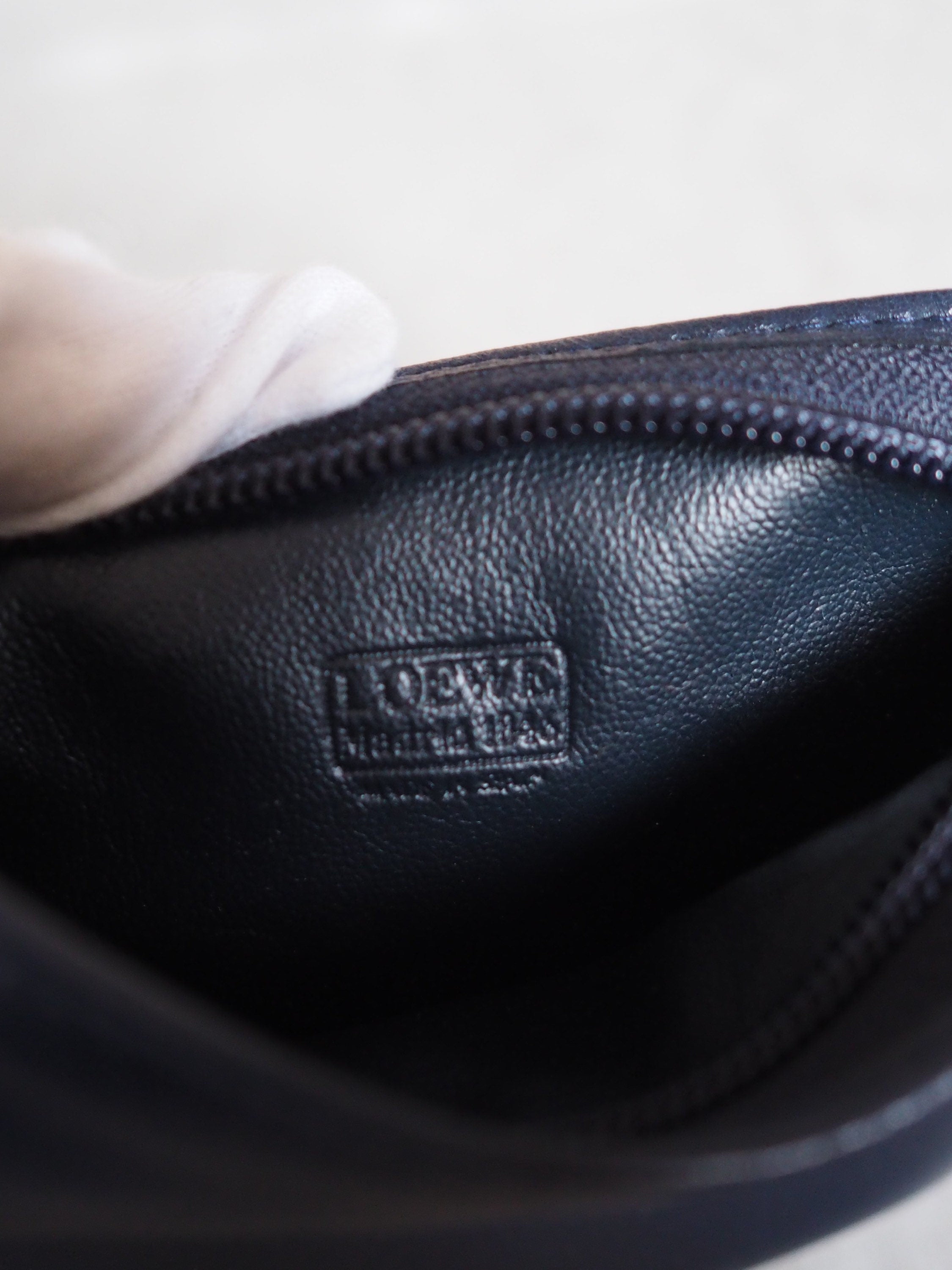 LOEWE Anagram Cosmetic Pouch Leather NavyVintage Authentic