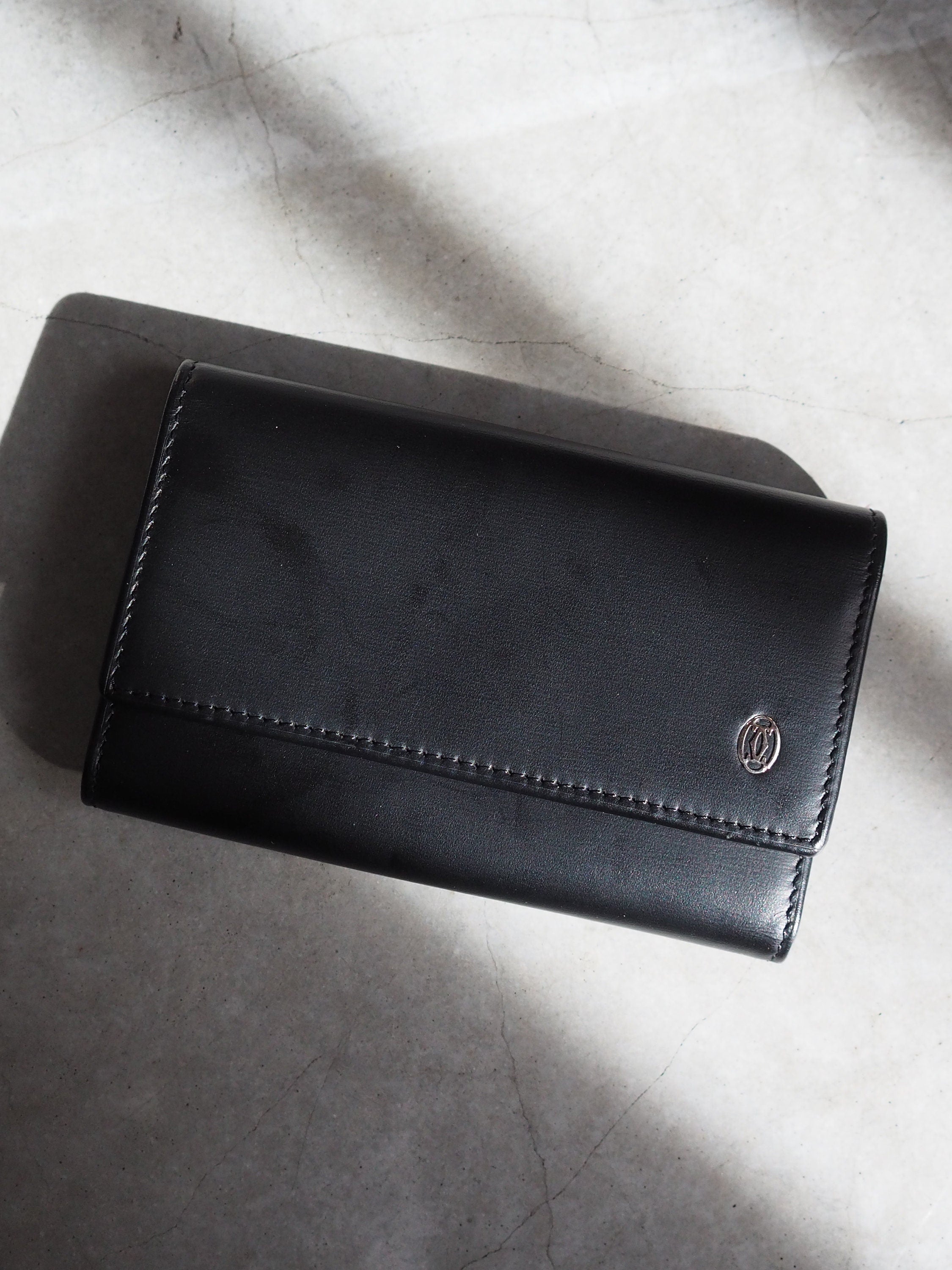 Cartier Pasha Key Purse Case Black Leather Bifold Unisex Vintage Authentic