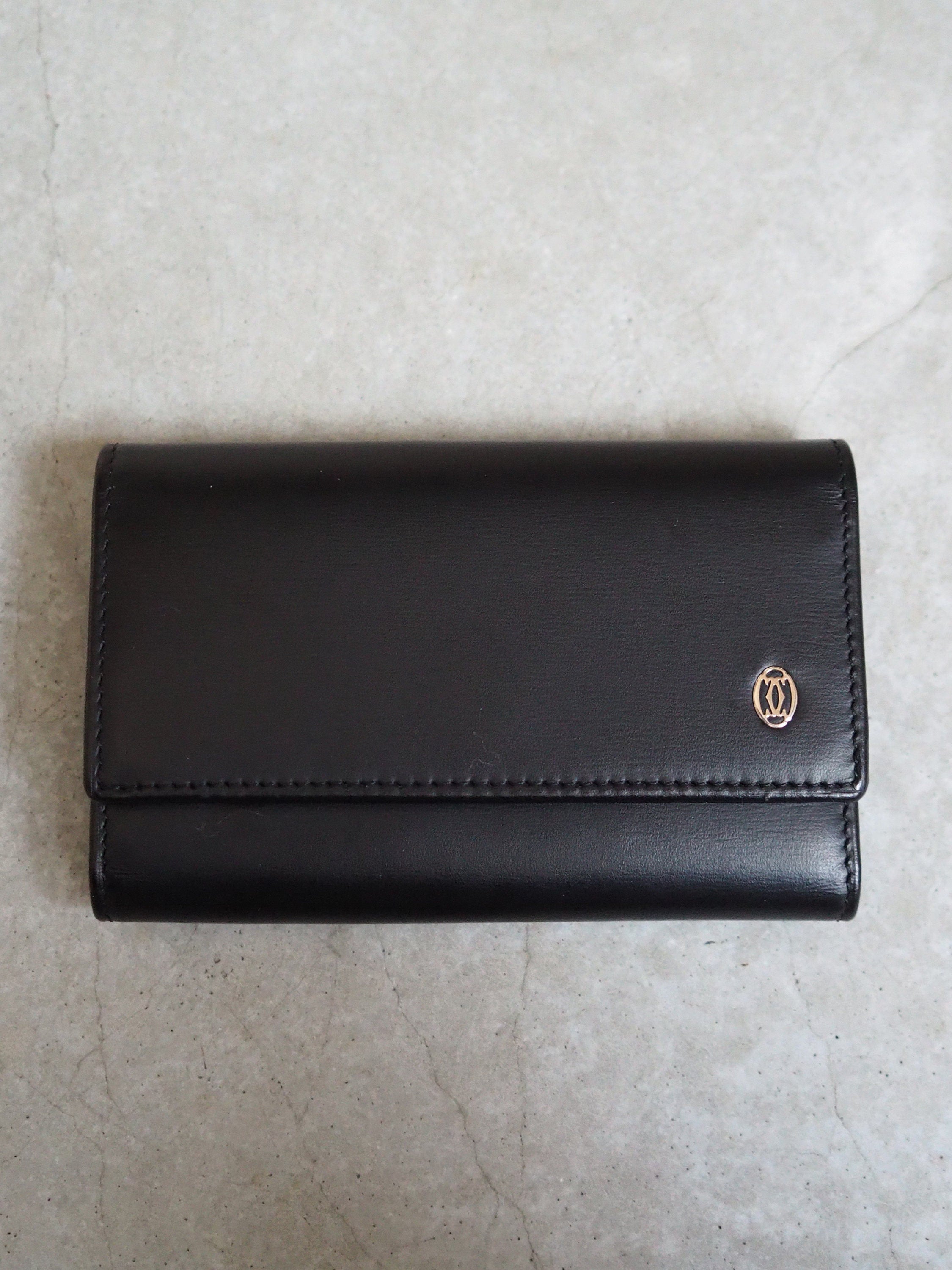 Cartier Pasha Key Purse Case Black Leather Bifold Unisex Vintage Authentic