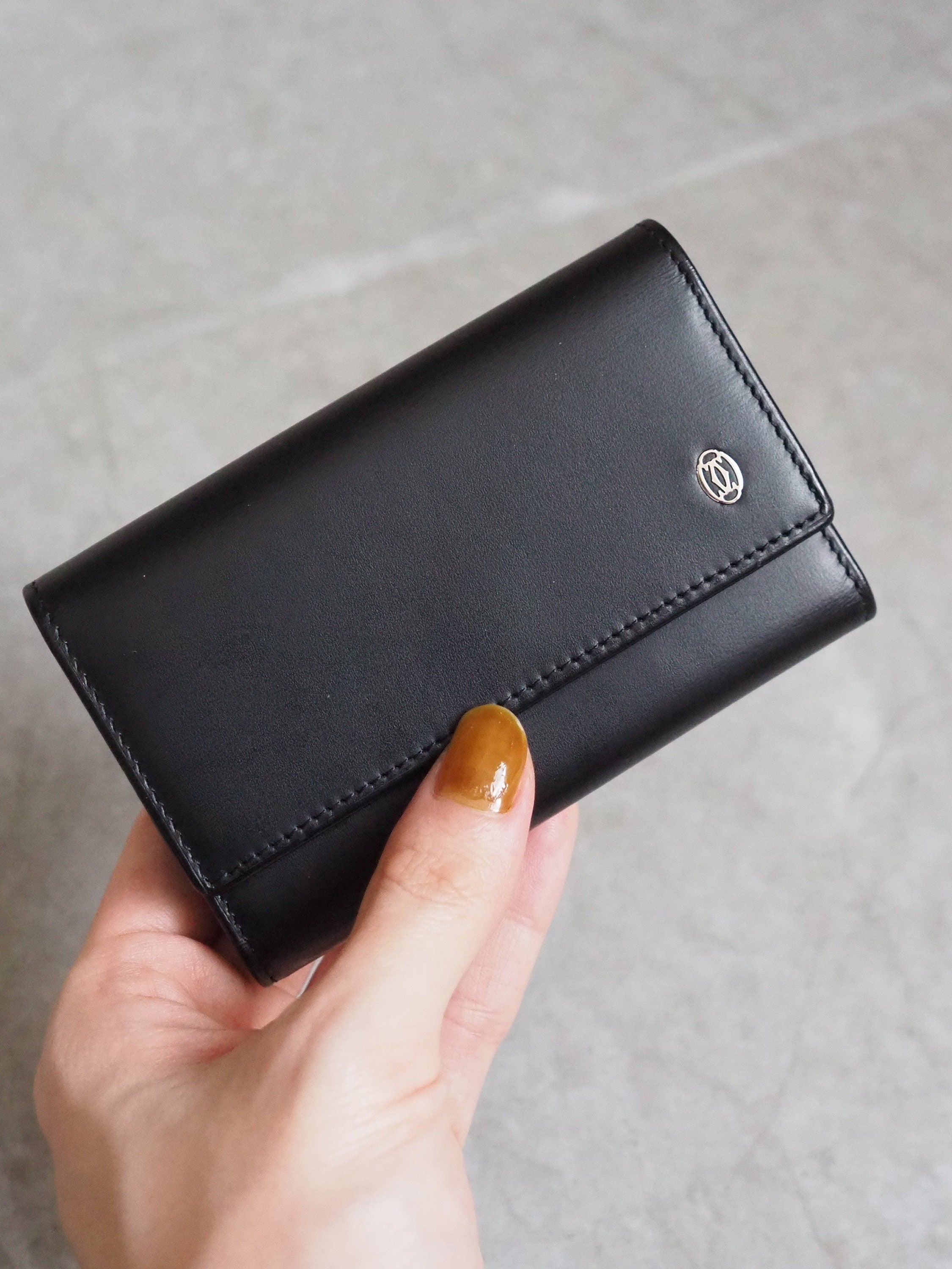 Cartier Pasha Key Purse Case Black Leather Bifold Unisex Vintage Authentic