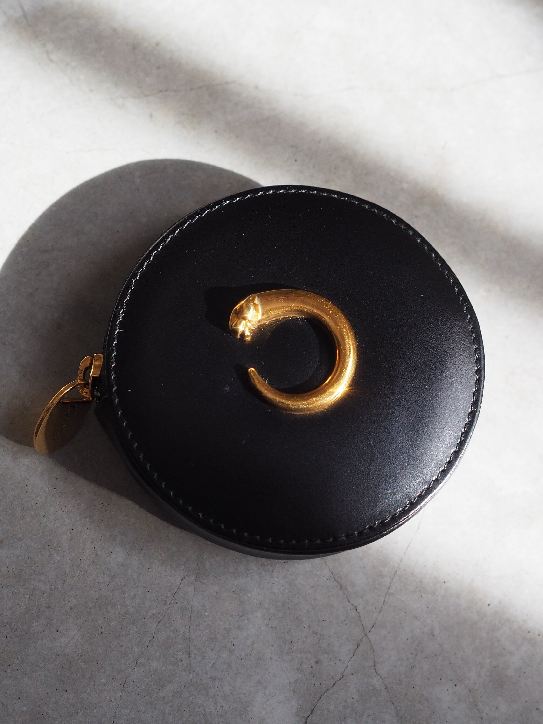 Cartier Panthere Coin Purse Case Black Leather Unisex Vintage Authentic