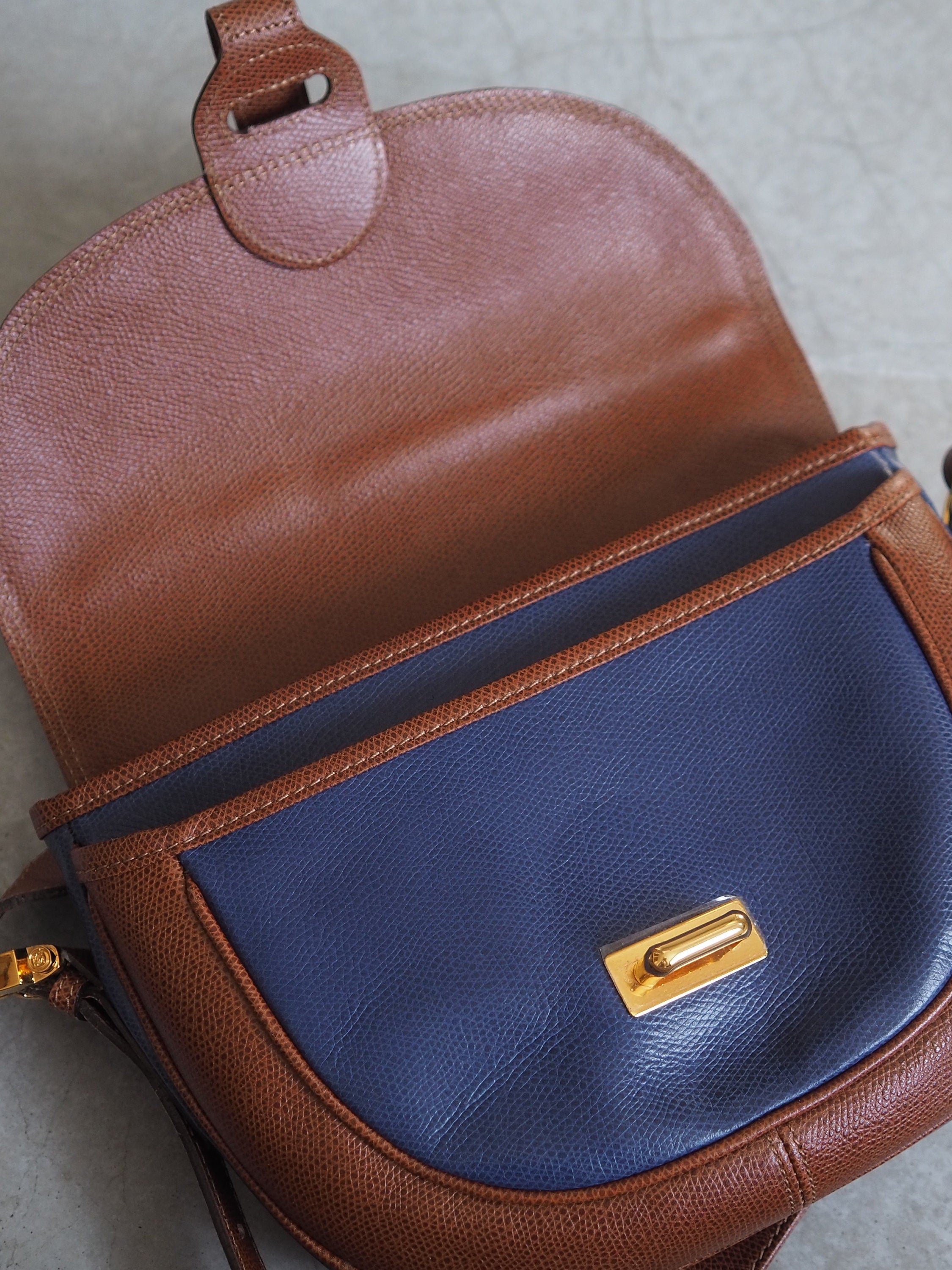LOEWE Anagram Shoulder Bag Brown Blue Leather Vintage Authentic