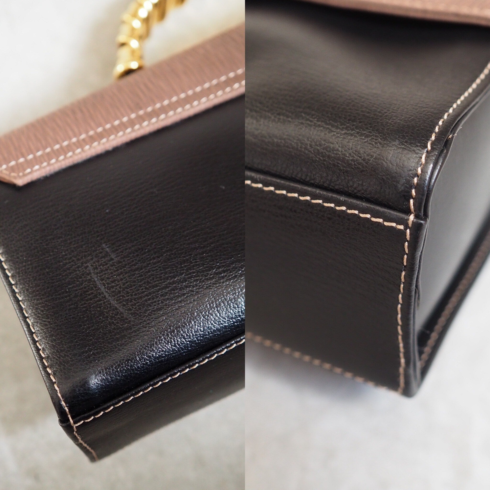 LOEWE VELAZQUEZ Hand Bag Black Brown Combi Leather Vintage Authentic