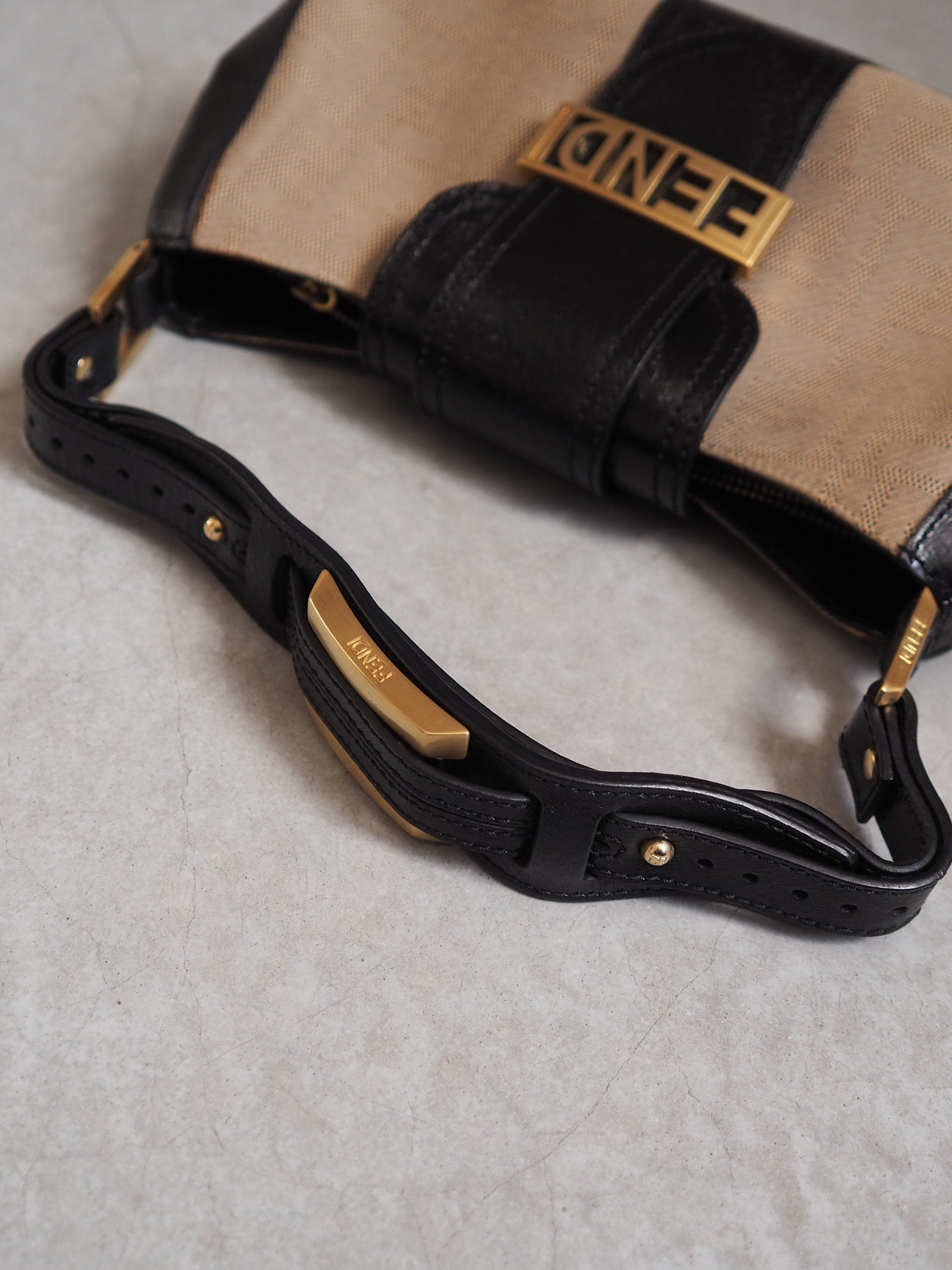 FENDI Zucca Logo Hand Shoulder Bag Canvas Leather Vintage Authentic