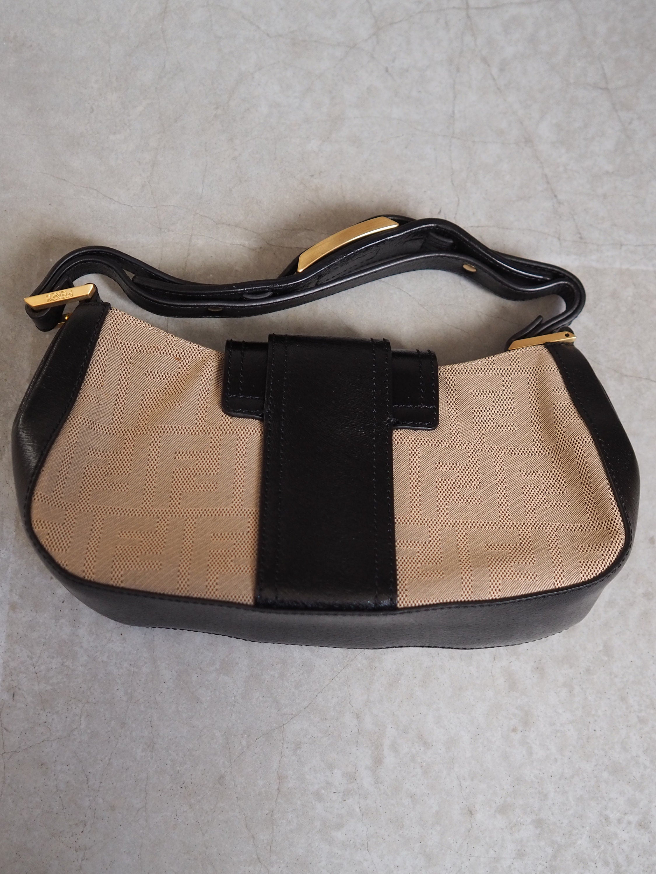 FENDI Zucca Logo Hand Shoulder Bag Canvas Leather Vintage Authentic