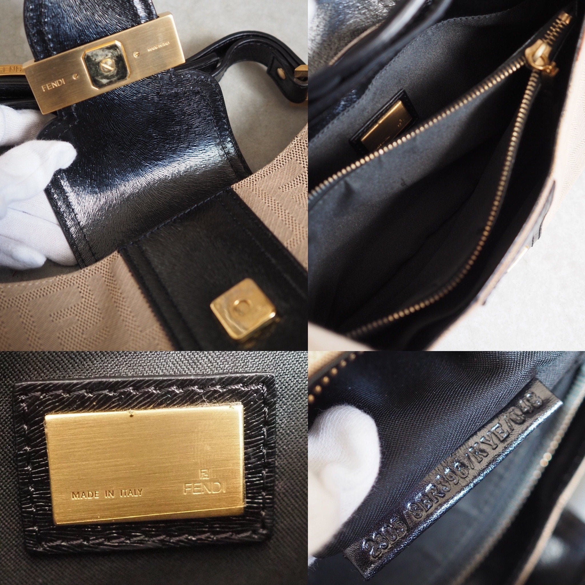 FENDI Zucca Logo Hand Shoulder Bag Canvas Leather Vintage Authentic