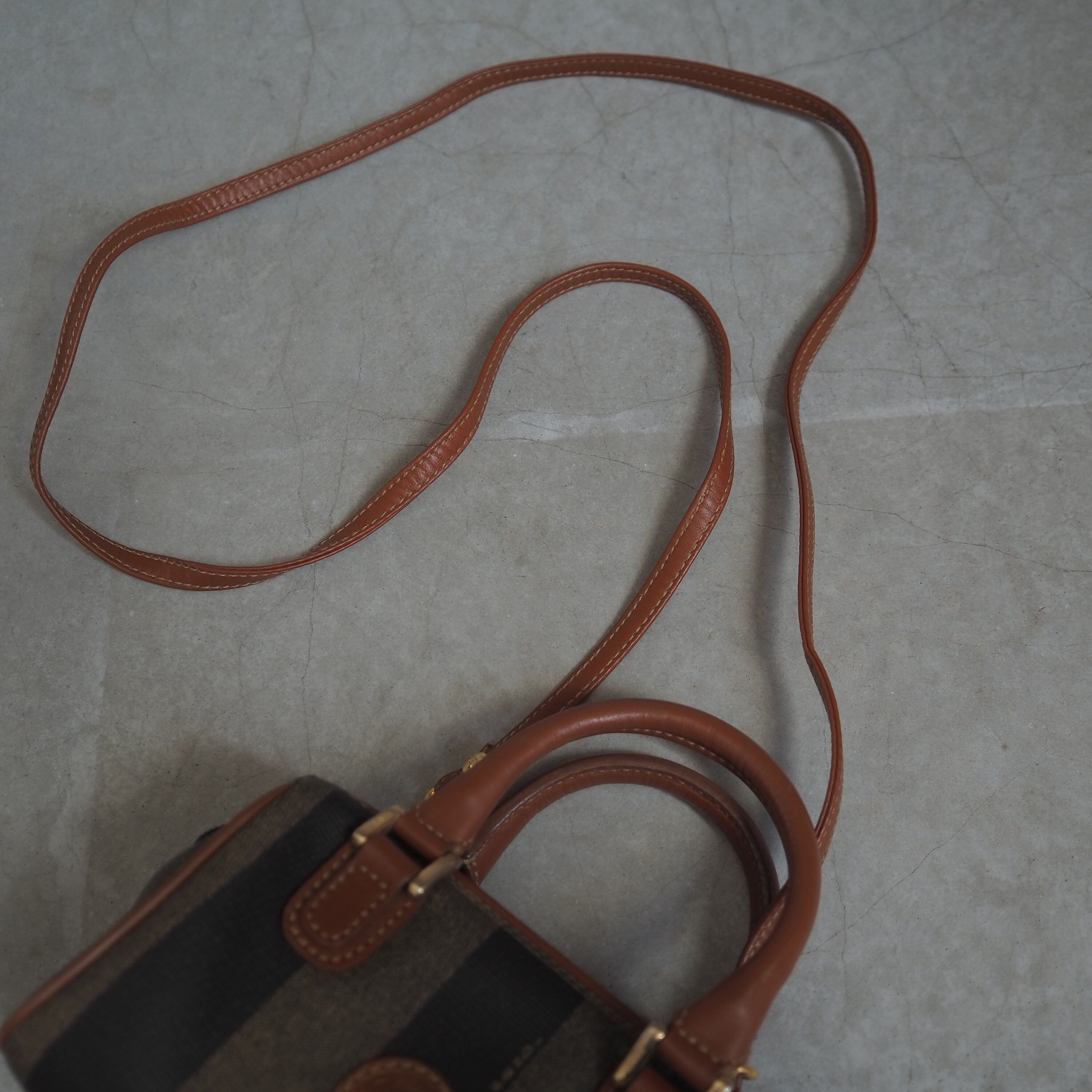 FENDI Pequin 2way Shoulder Mini Boston Hand Bag Brown PVC Leather Vintage Auth