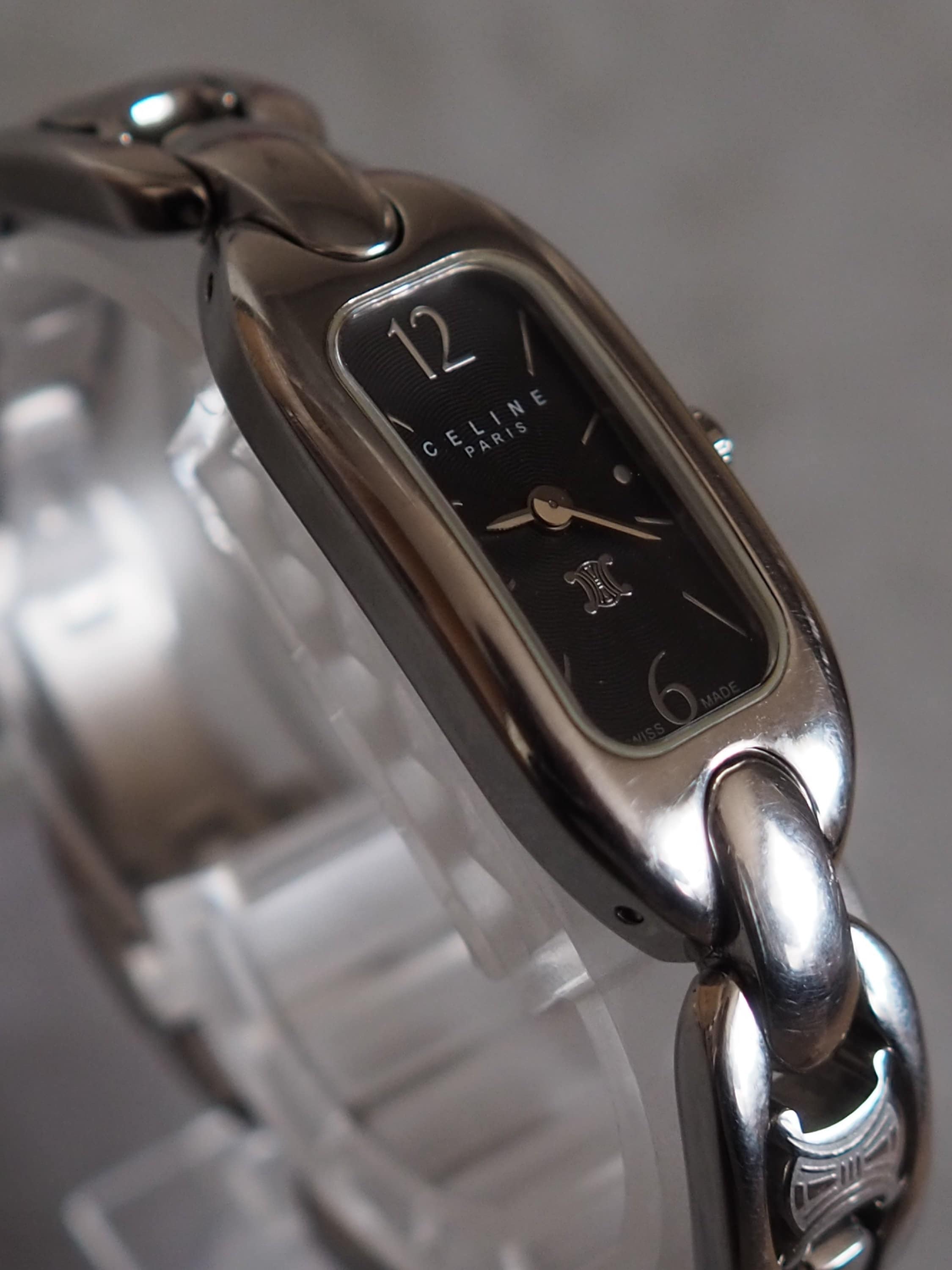 CELINE Macadam Watch Wristwatch Silver Color Steel Quartz Vintage Authentic