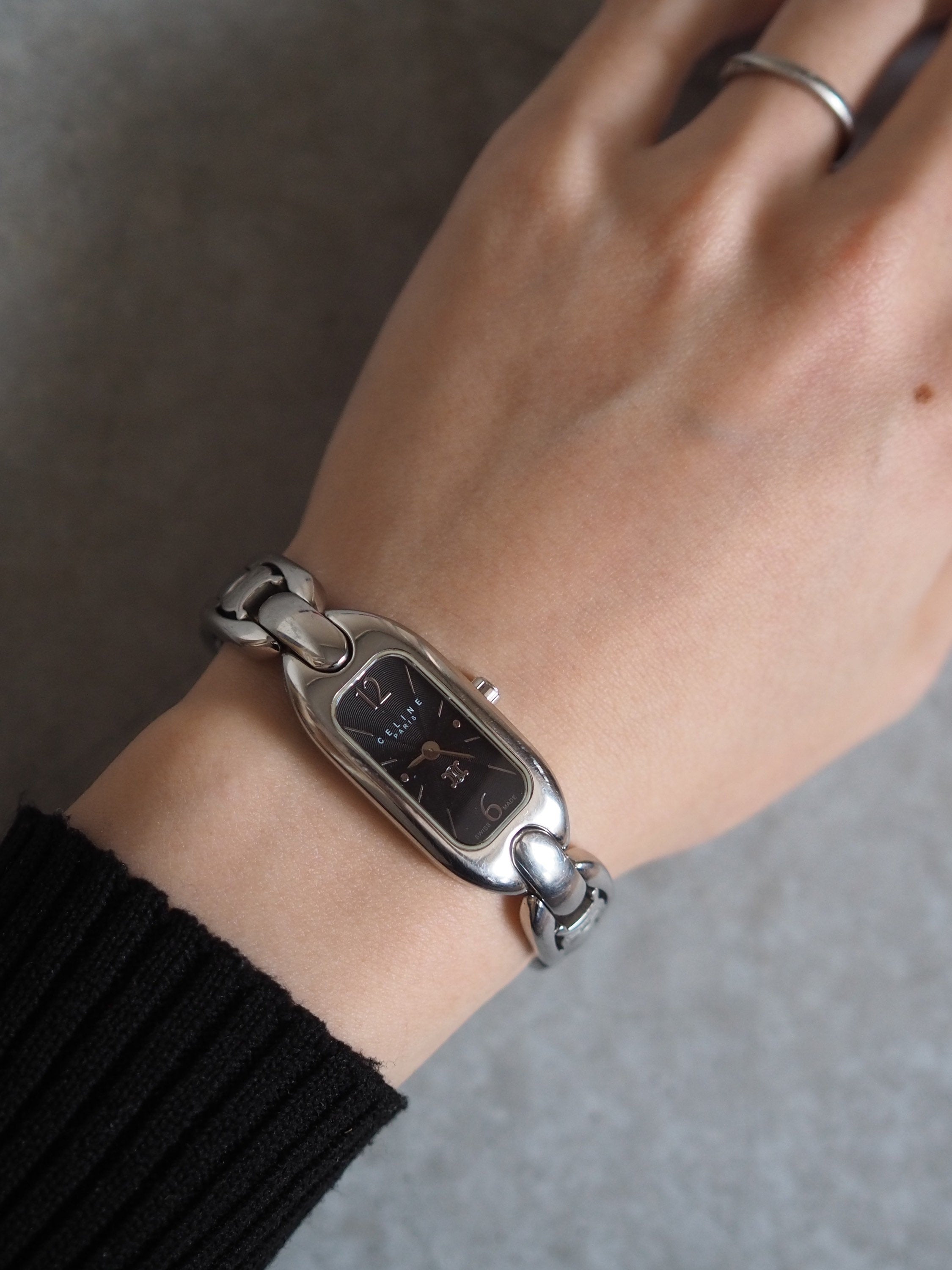 CELINE Macadam Watch Wristwatch Silver Color Steel Quartz Vintage Authentic