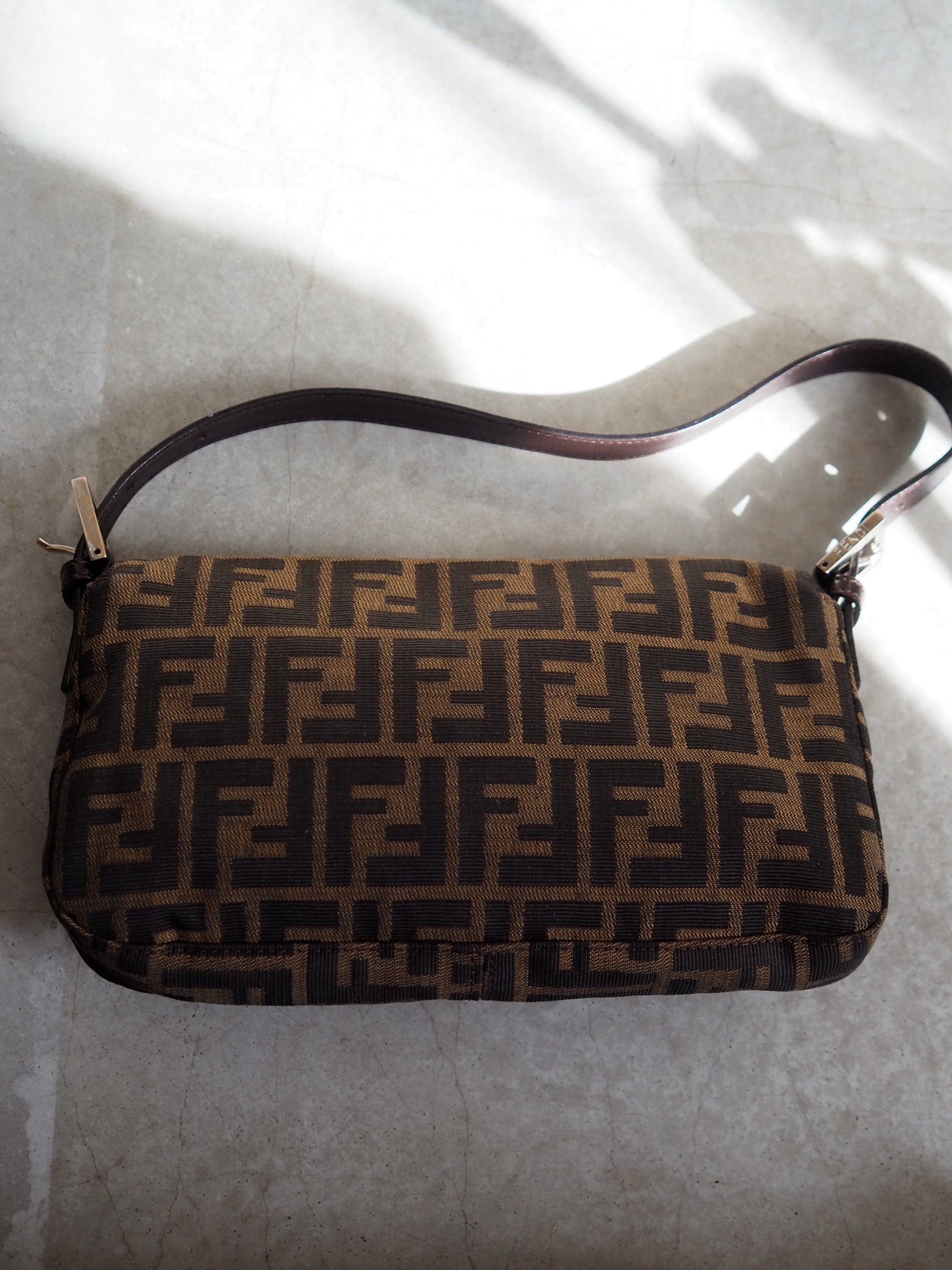 FENDI Zucca Canvas Leather mamma bucket Bag Brown Authentic