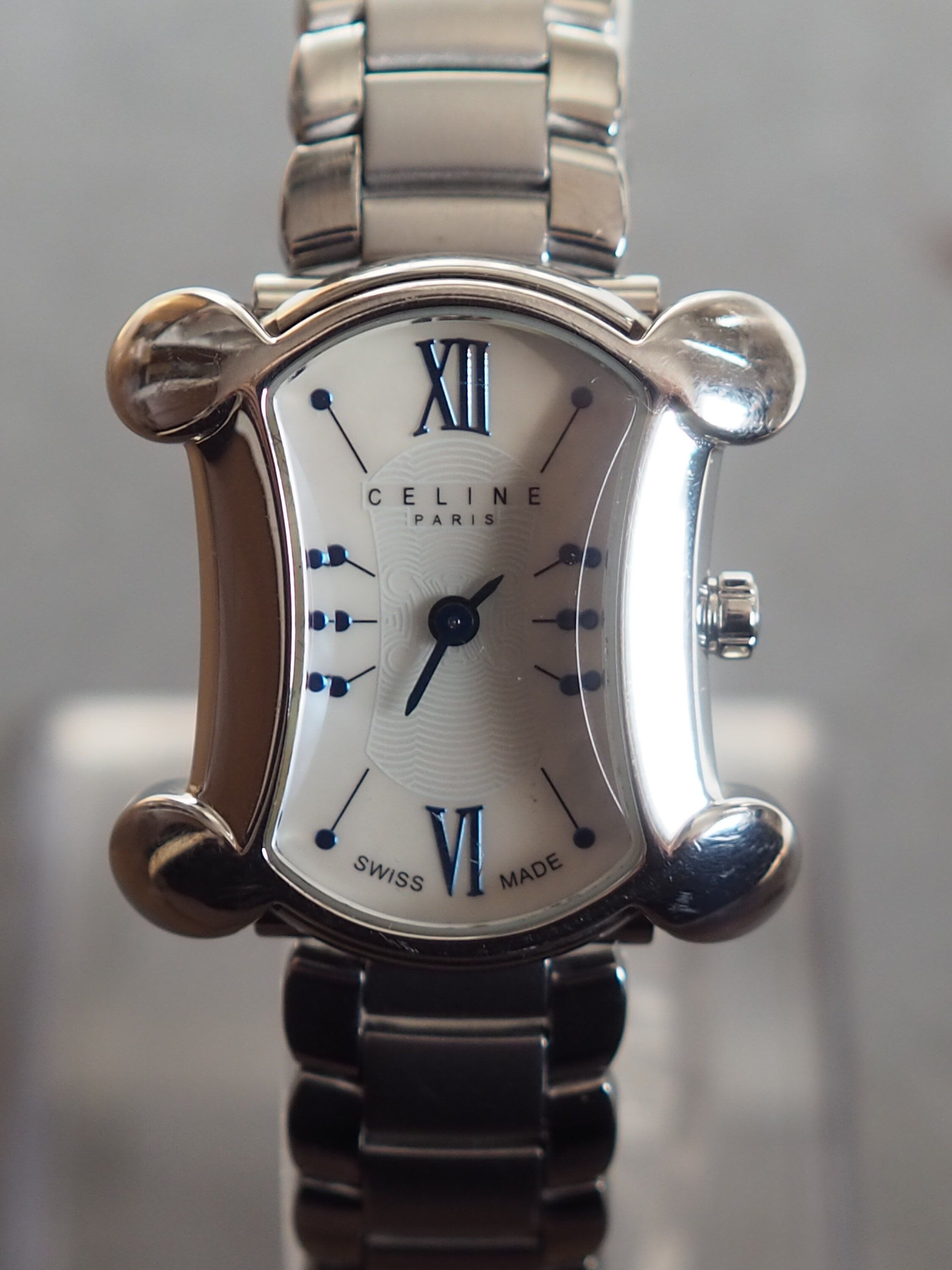 CELINE Watch Wristwatch Macadam Face Silver Color Stainless Steel Quartz Vintage Authentic