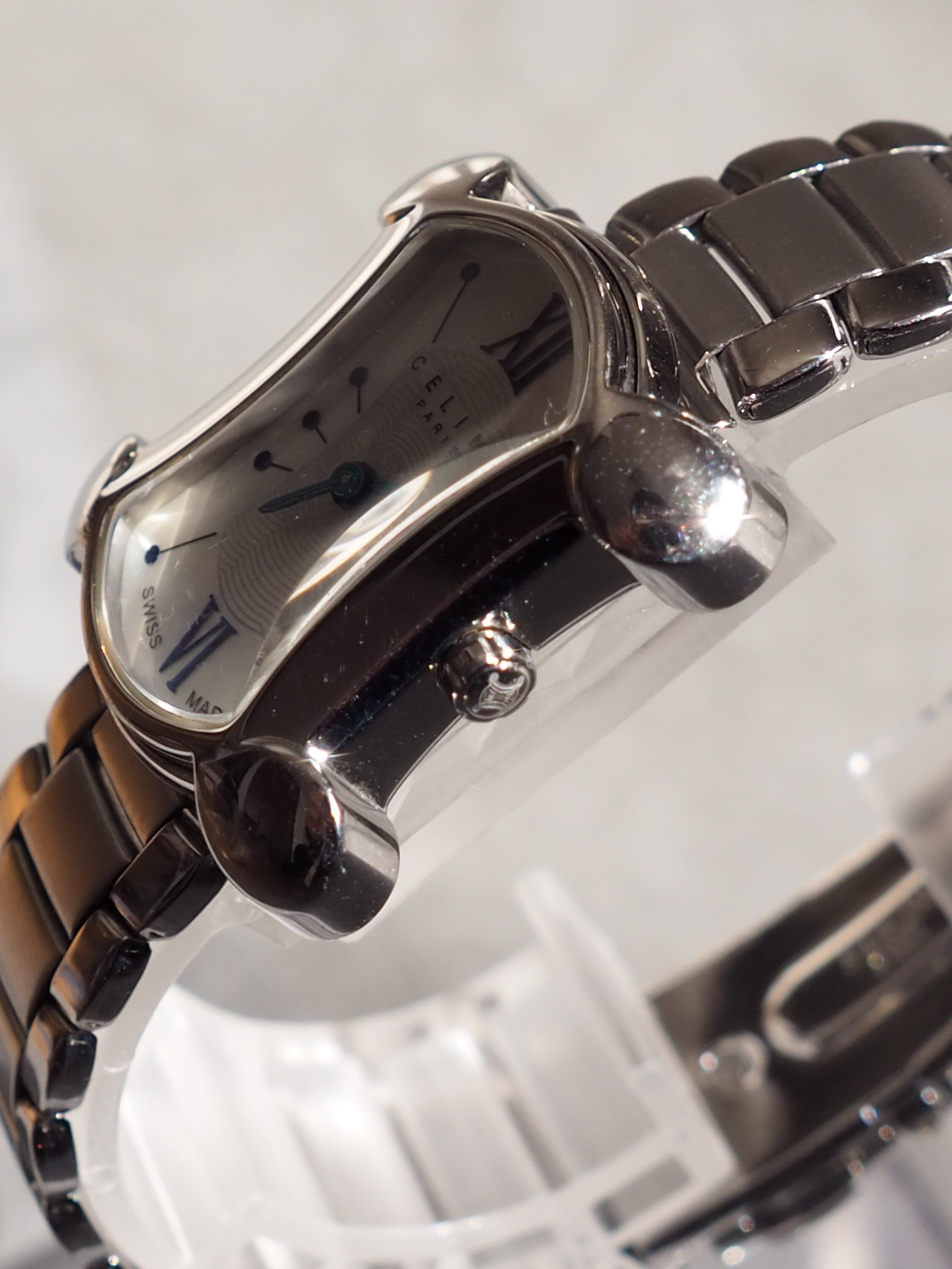 CELINE Watch Wristwatch Macadam Face Silver Color Stainless Steel Quartz Vintage Authentic