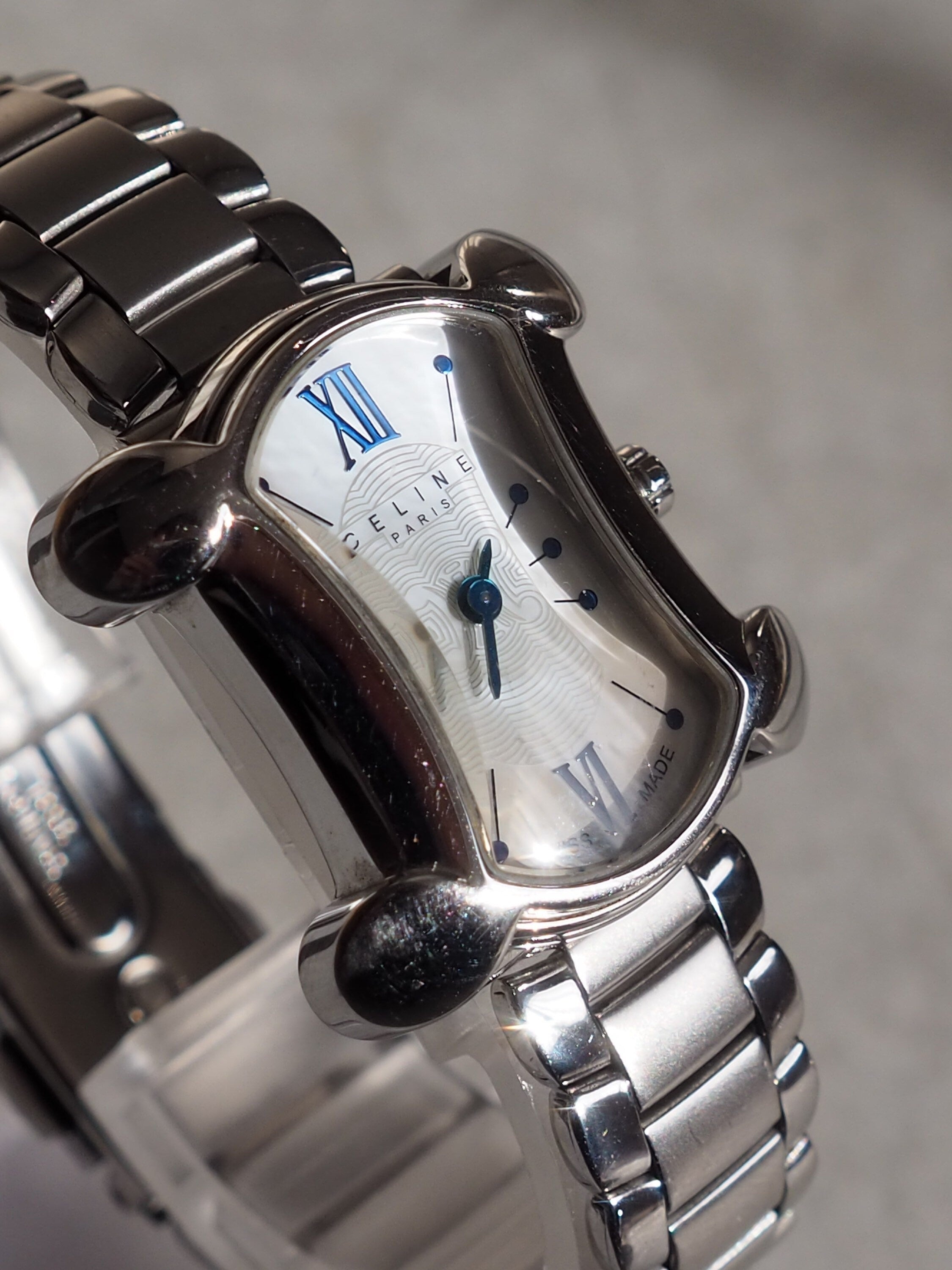 CELINE Watch Wristwatch Macadam Face Silver Color Stainless Steel Quartz Vintage Authentic