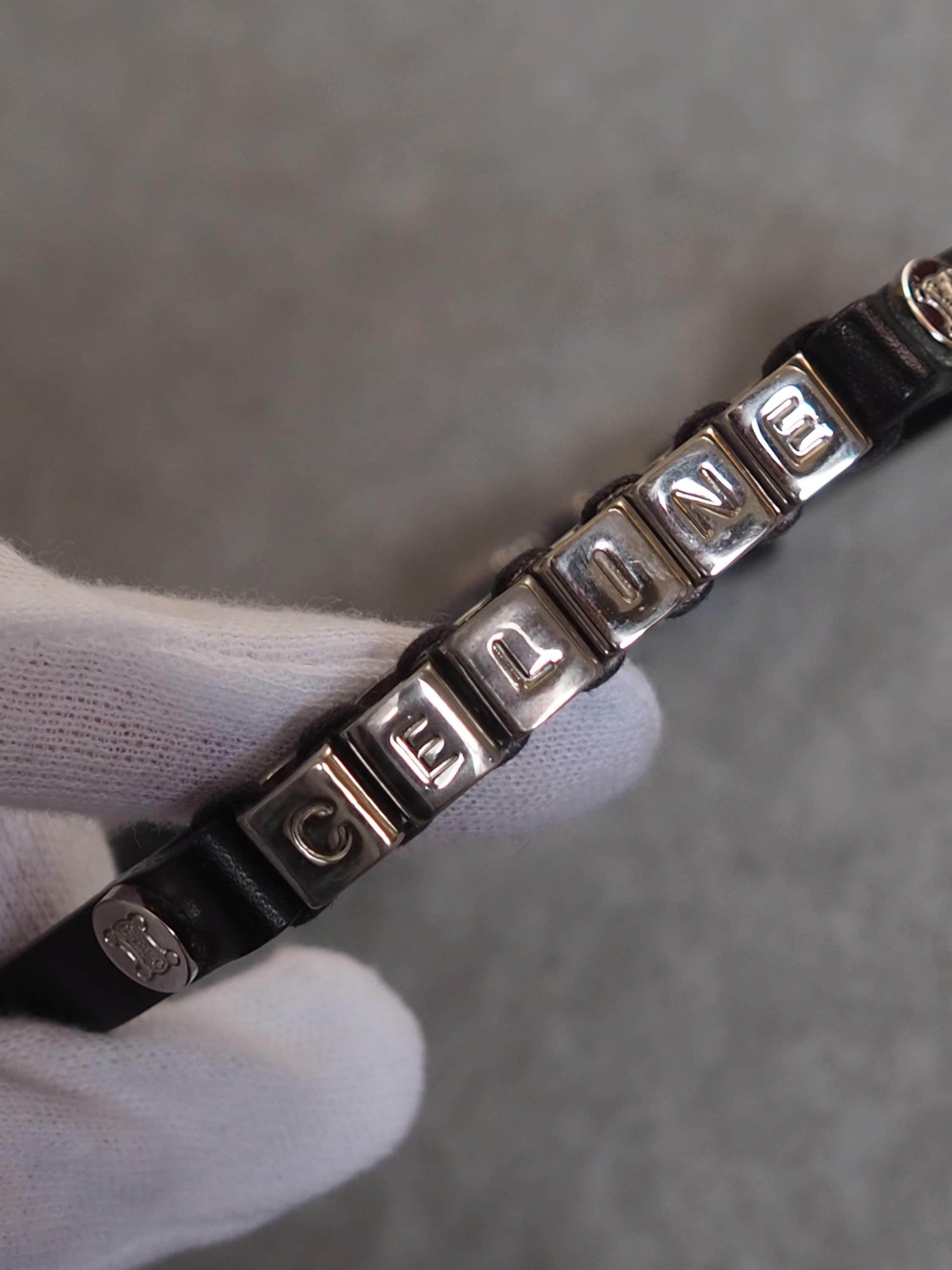 CELINE Macadam Cube Logo Necklace Choker Bracelet Vintage Metal Gold Color Authentic