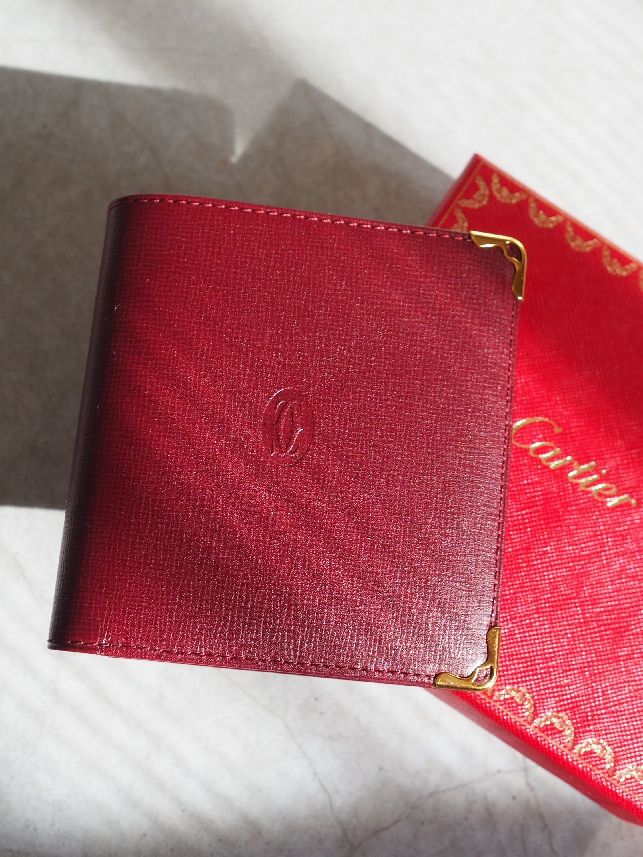 Must De Cartier Compact Wallet Red Leather MASTLINE Bifold Vintage Authentic
