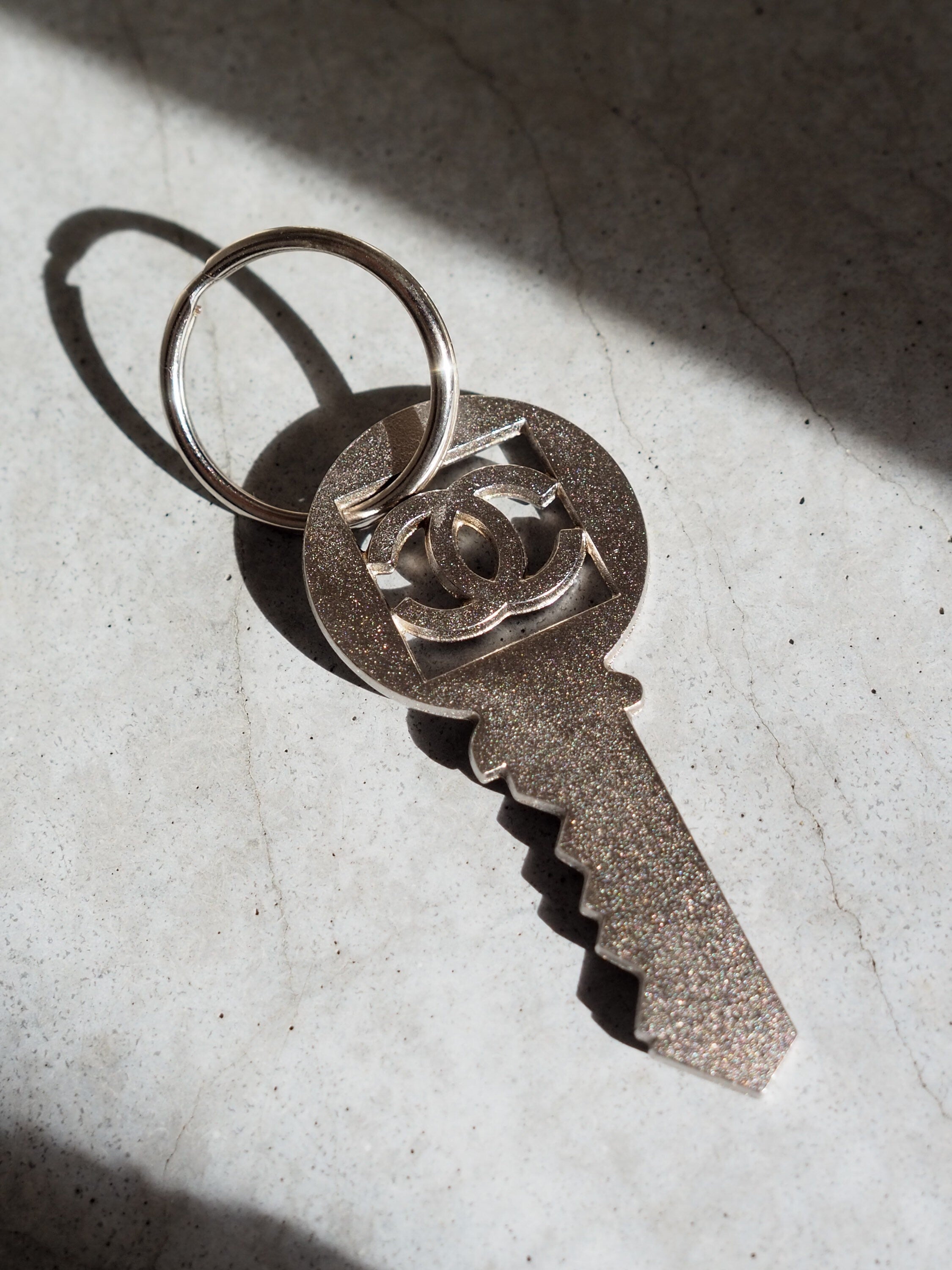 CHANEL COCO Key Ring Purse Silver Metal Vintage Authentic