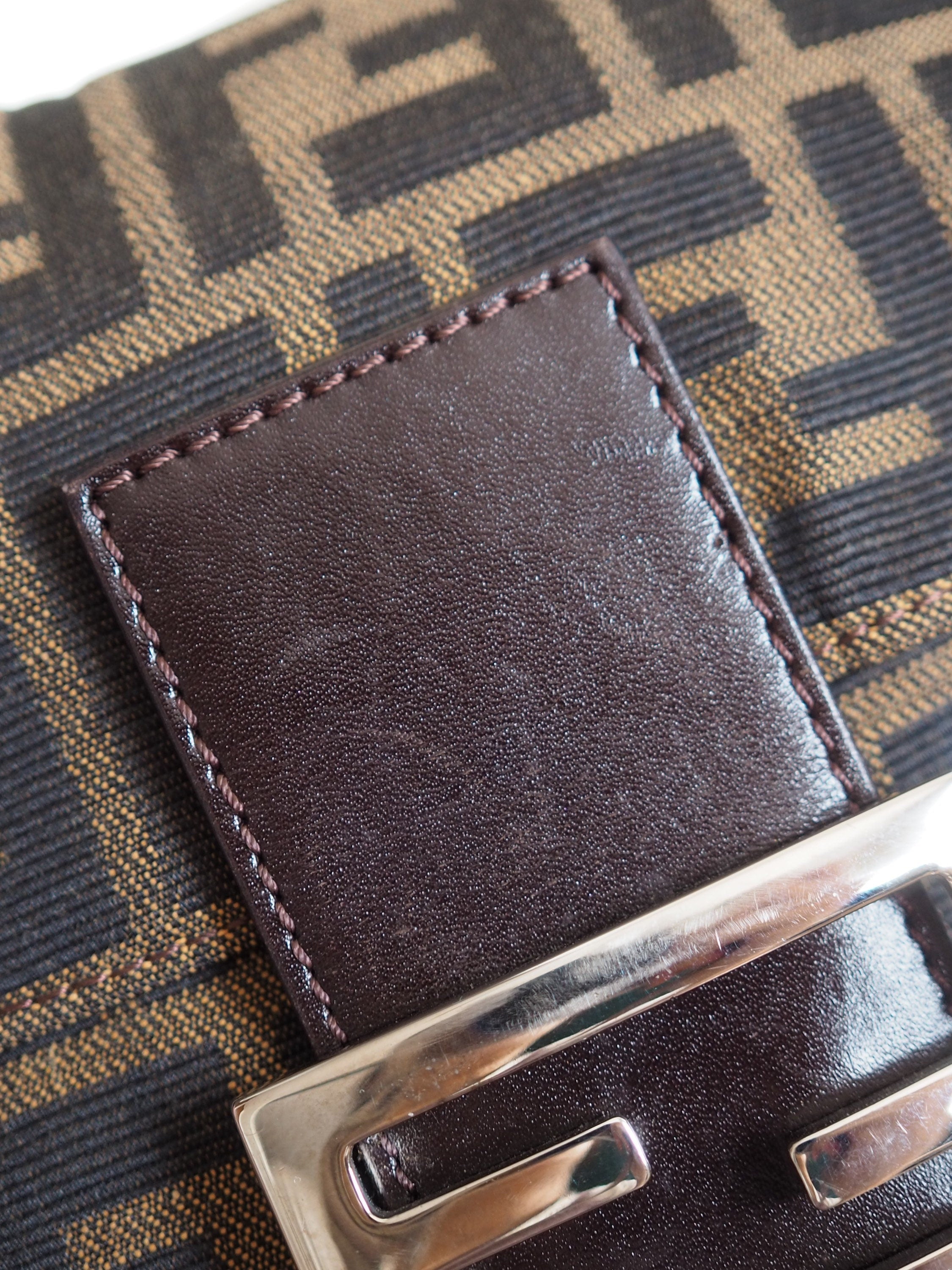 FENDI Zucca Canvas Leather mamma bucket Bag Brown Authentic