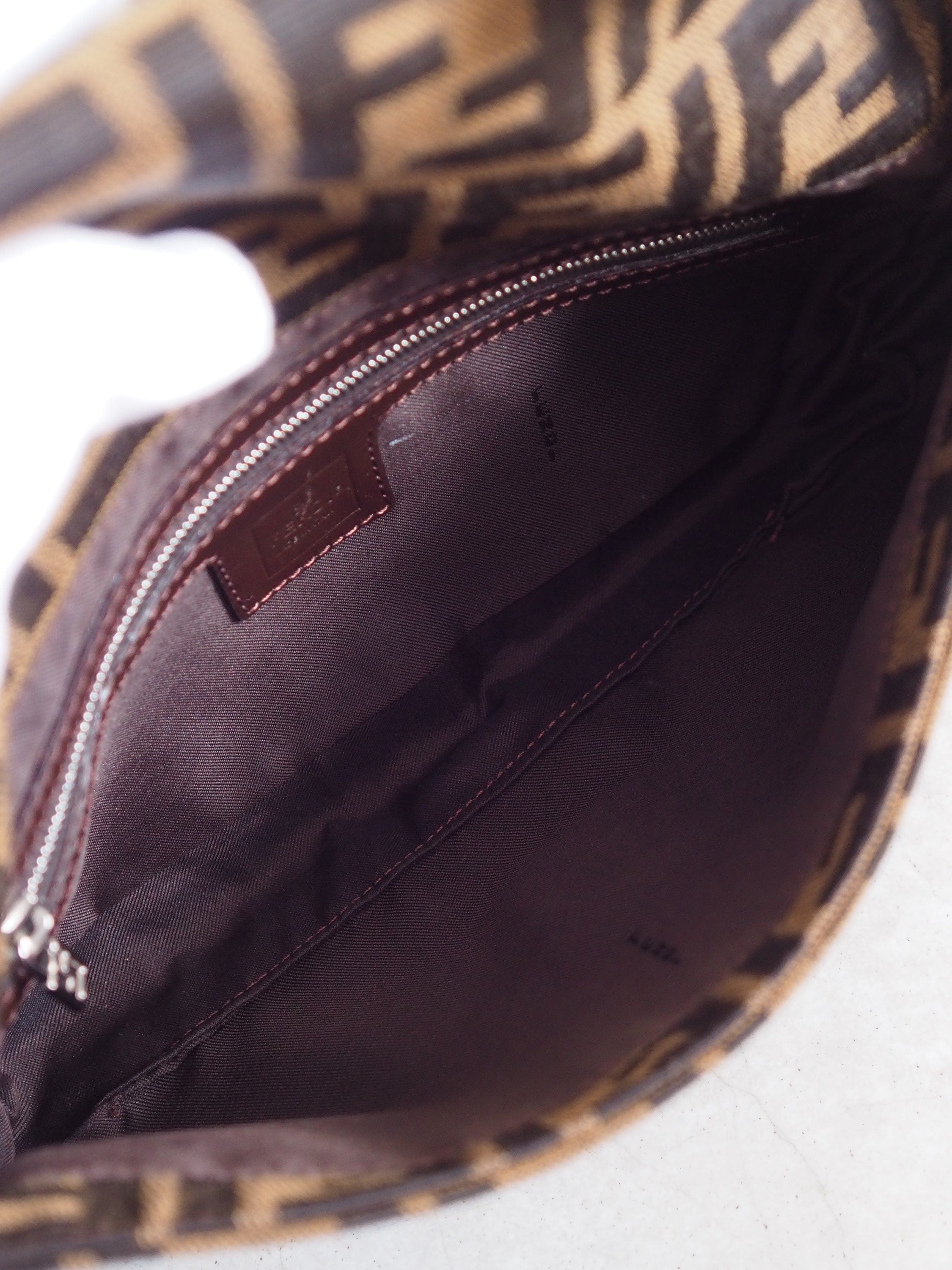 FENDI Zucca Canvas Leather mamma bucket Bag Brown Authentic