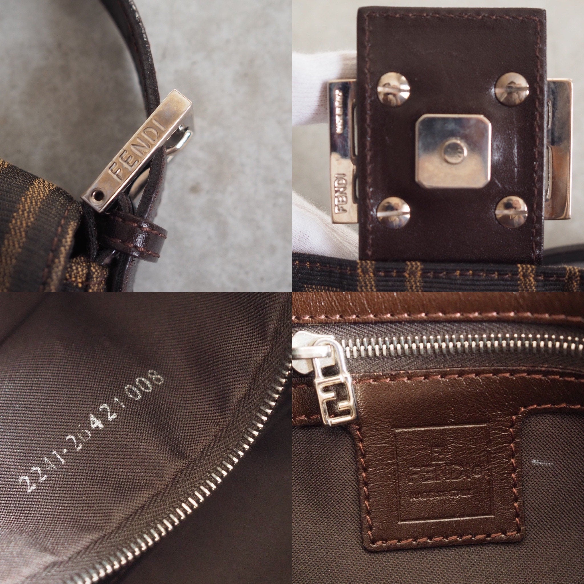 FENDI Zucca Canvas Leather mamma bucket Bag Brown Authentic