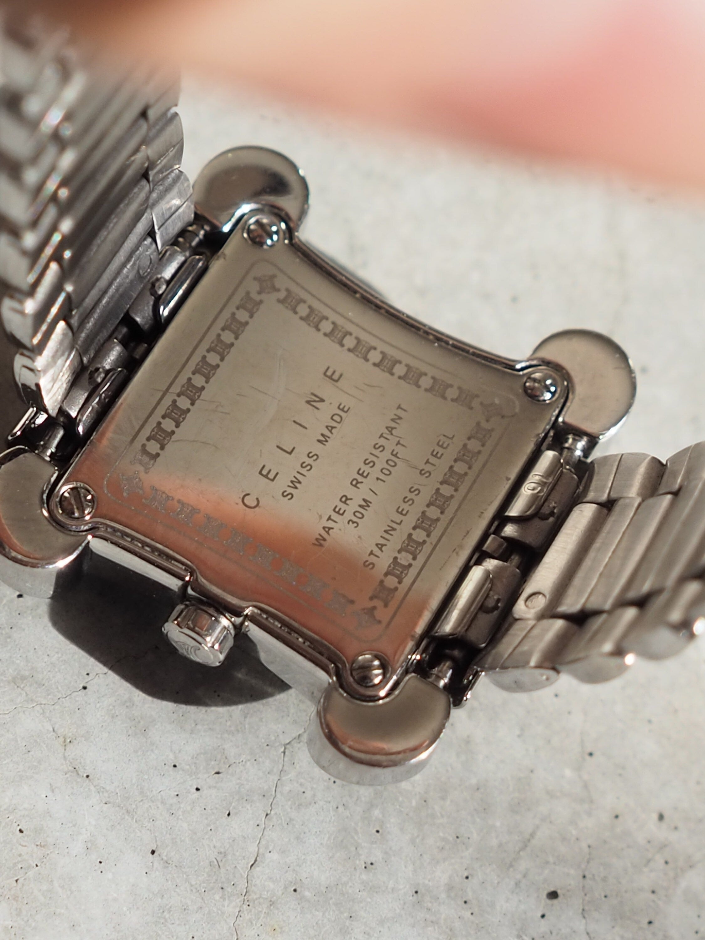 CELINE Watch Wristwatch Macadam Face Silver Color Stainless Steel Quartz Vintage Authentic