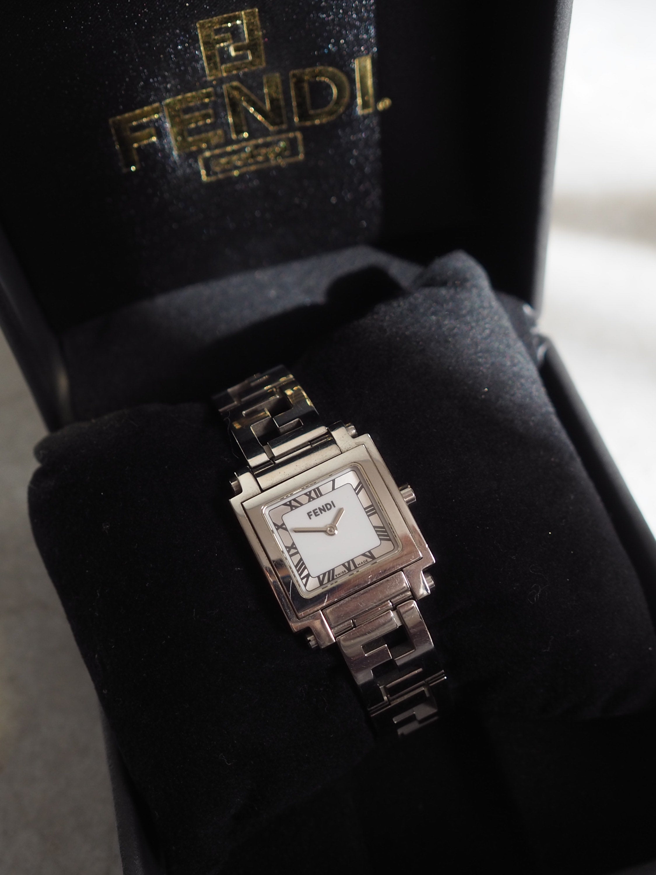 FENDI Orologi Watch Wristwatch Zucca Bangle Quartz Silver color 6000L Vintage Authentic