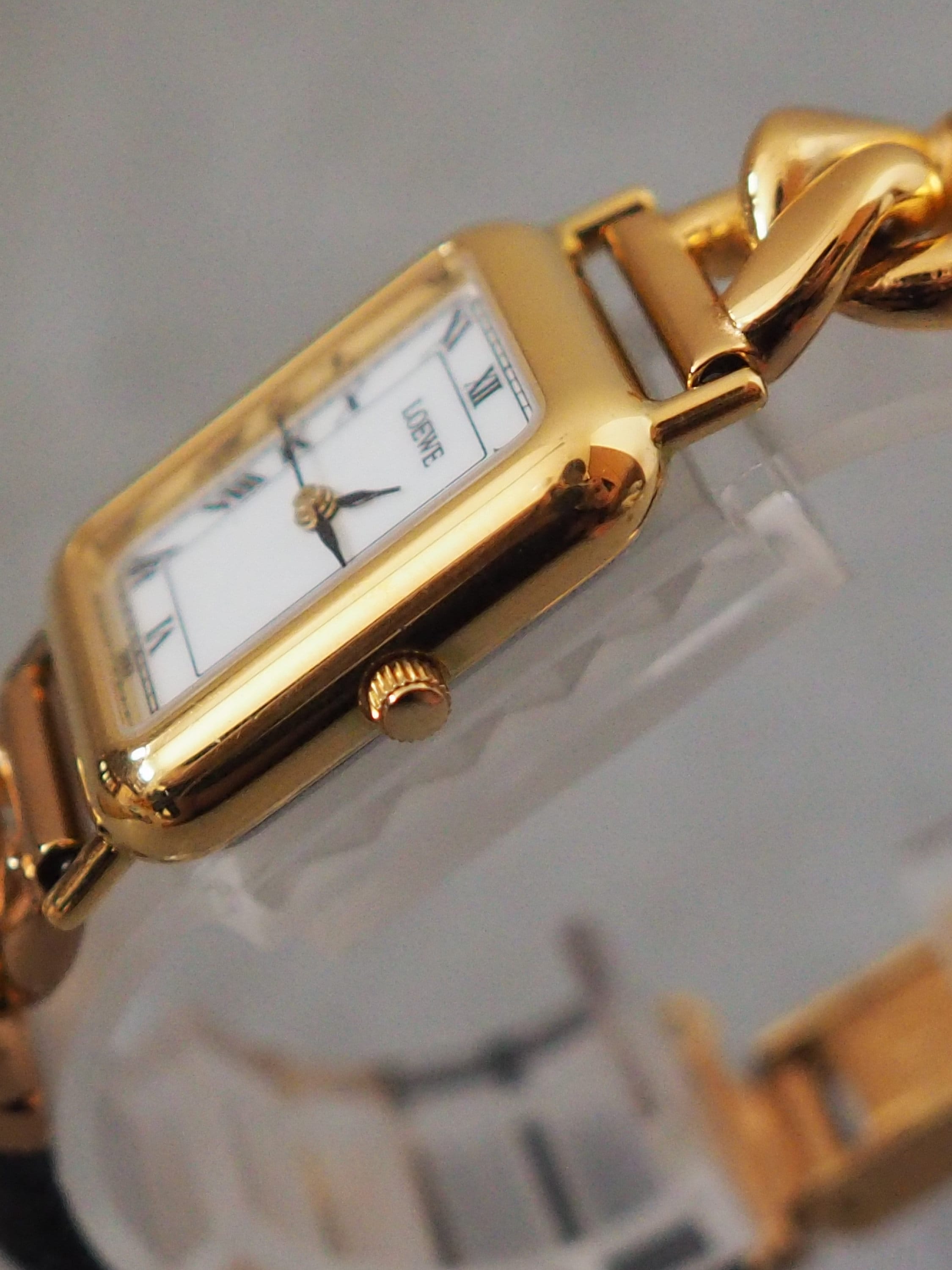 LOEWE Watch Wristwatch 150th Anniversary Gold Metal Steel Black Leather Quartz Vintage Authentic