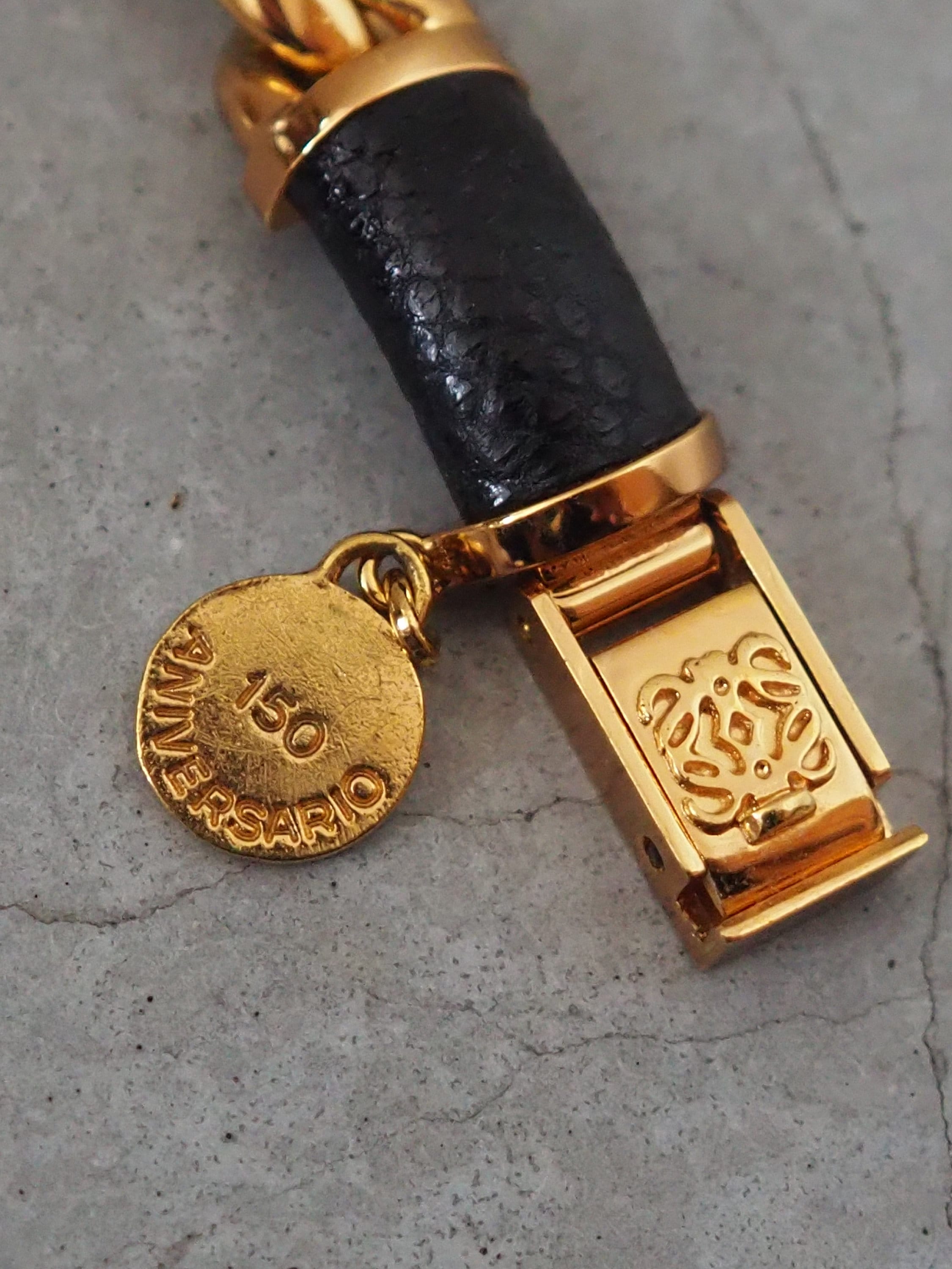 LOEWE Watch Wristwatch 150th Anniversary Gold Metal Steel Black Leather Quartz Vintage Authentic