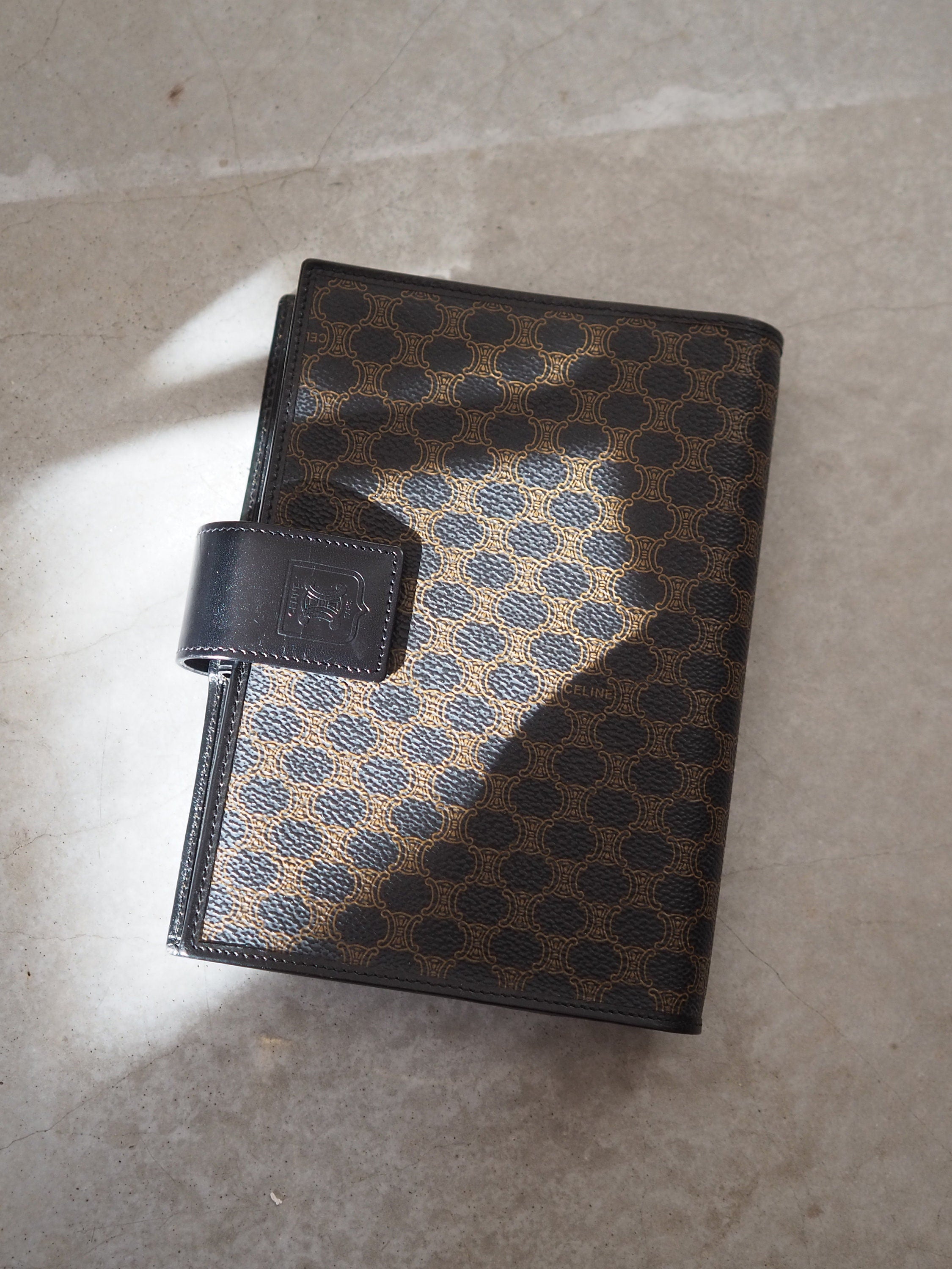 CELINE Macadam 6 Ring Agenda Diary Cover Leather PVC Black Vintage Box