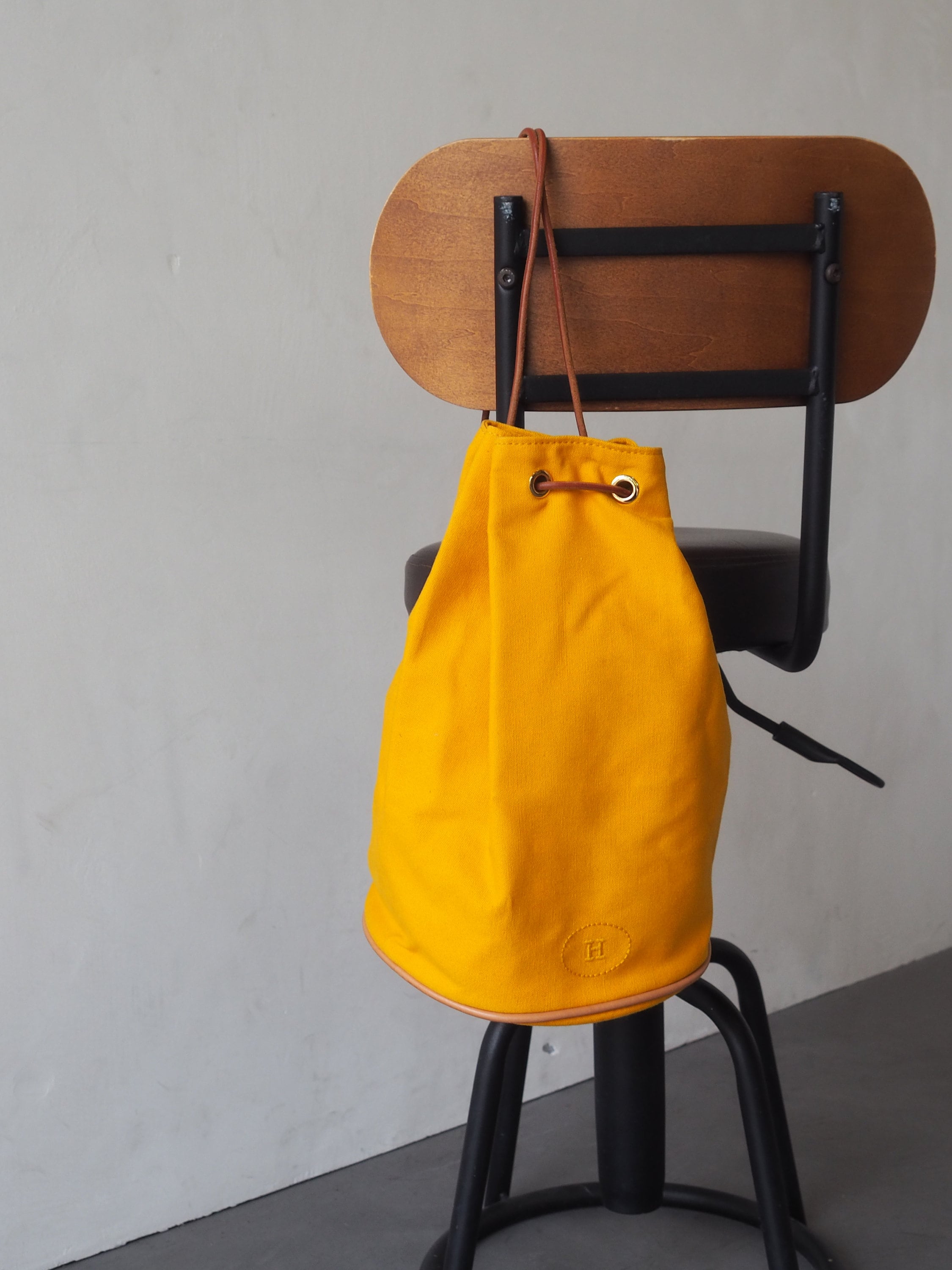 HERMES Polochon Mimir Backpack Canvas Yellow Authentic