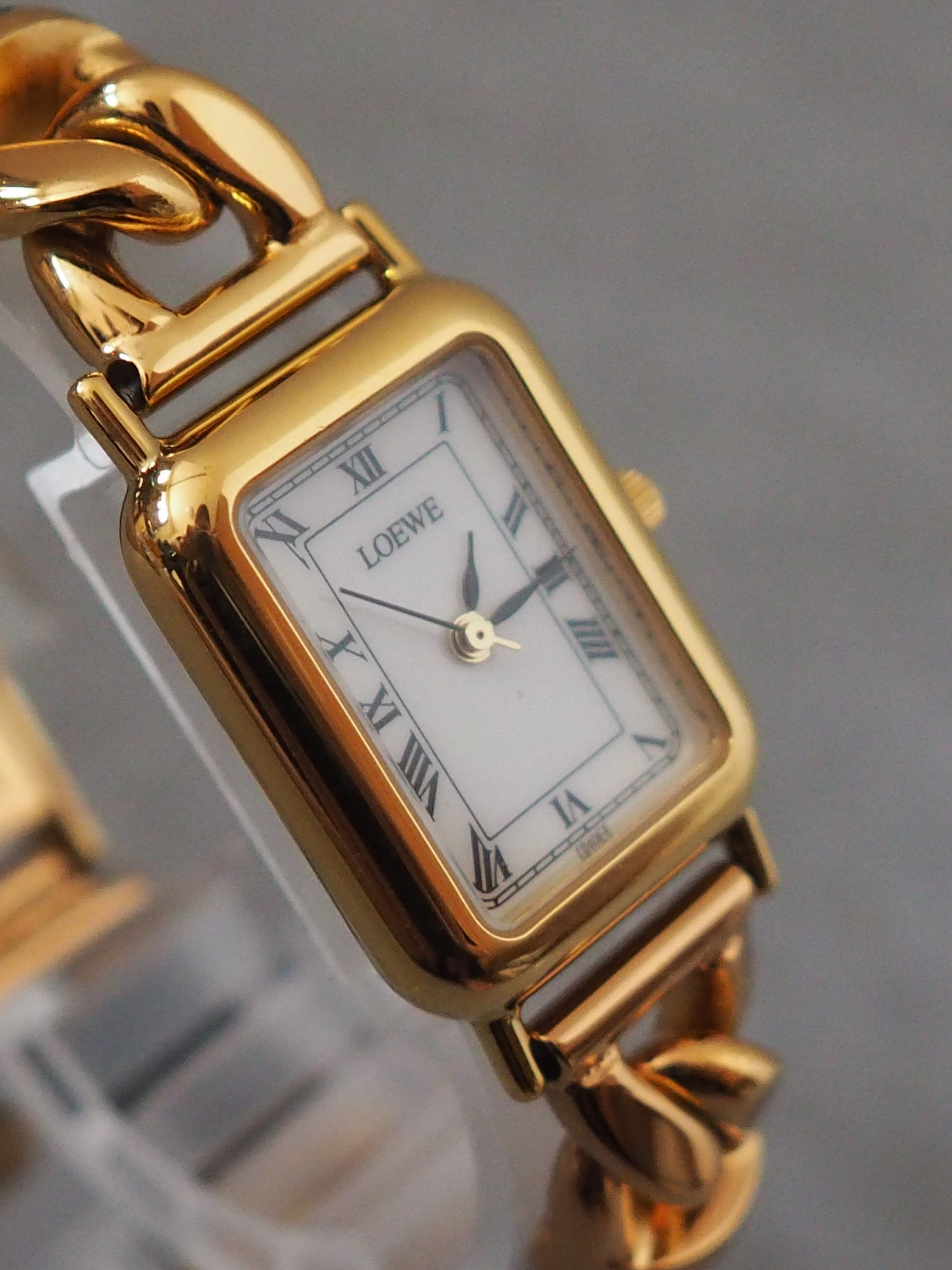 LOEWE Watch Wristwatch 150th Anniversary Gold Metal Steel Black Leather Quartz Vintage Authentic