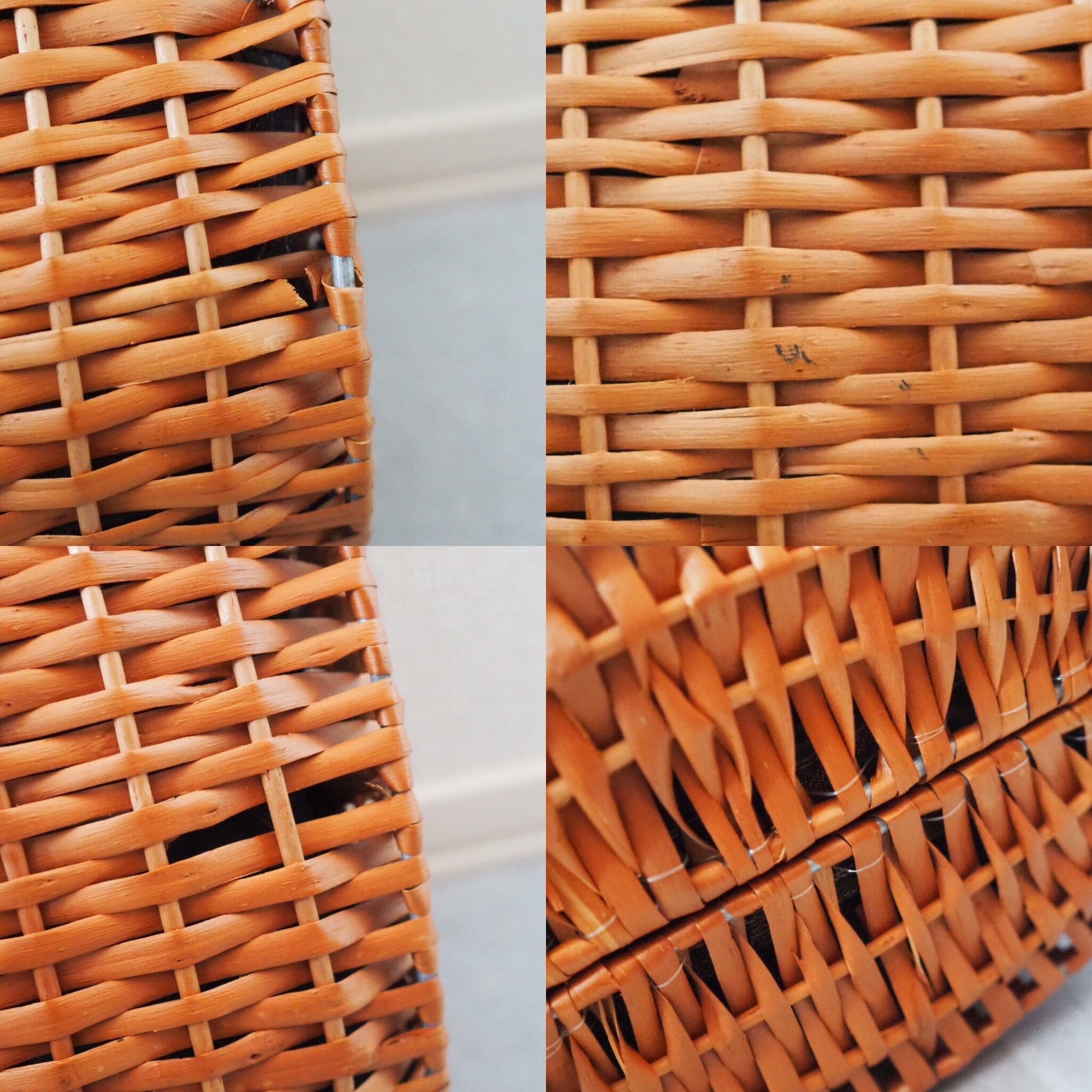 FENDI ZUCCA Rattan Basket Bag Cylindrical Handbag Brown Leather Vintage Authentic