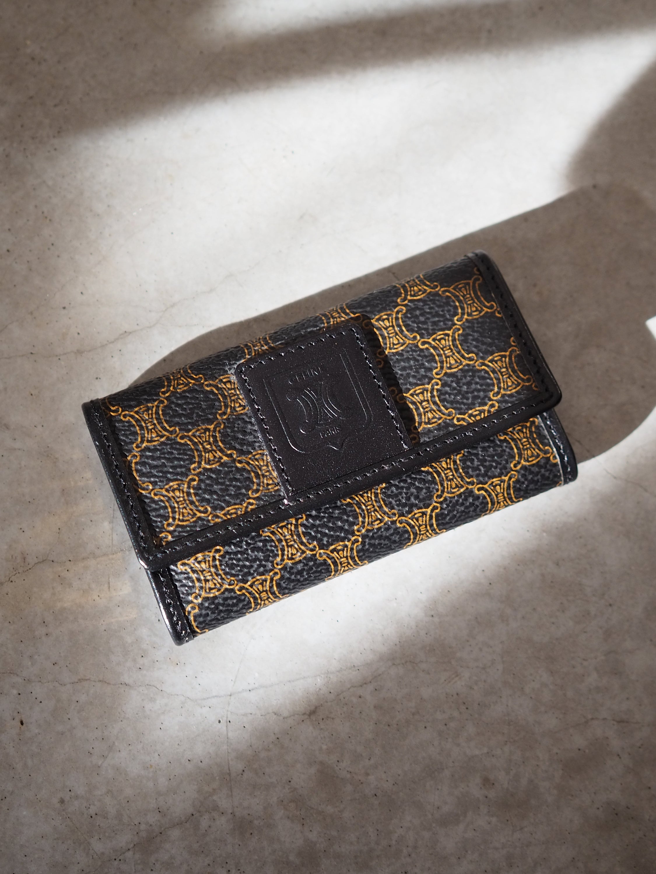 CELINE Macadam Key Case Purse Leather PVC Black Authentic Vintage