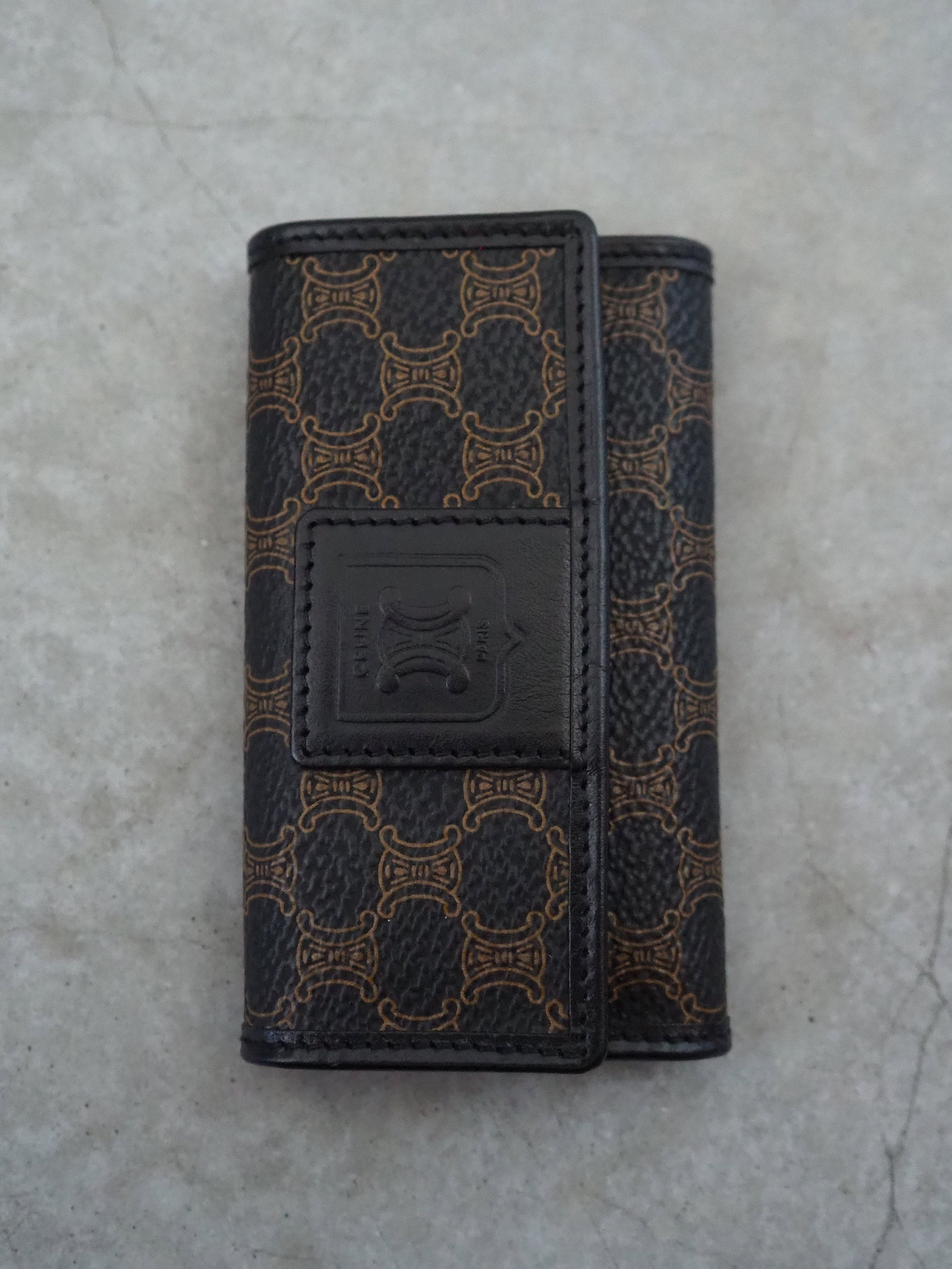 CELINE Macadam Key Case Purse Leather PVC Black Authentic Vintage