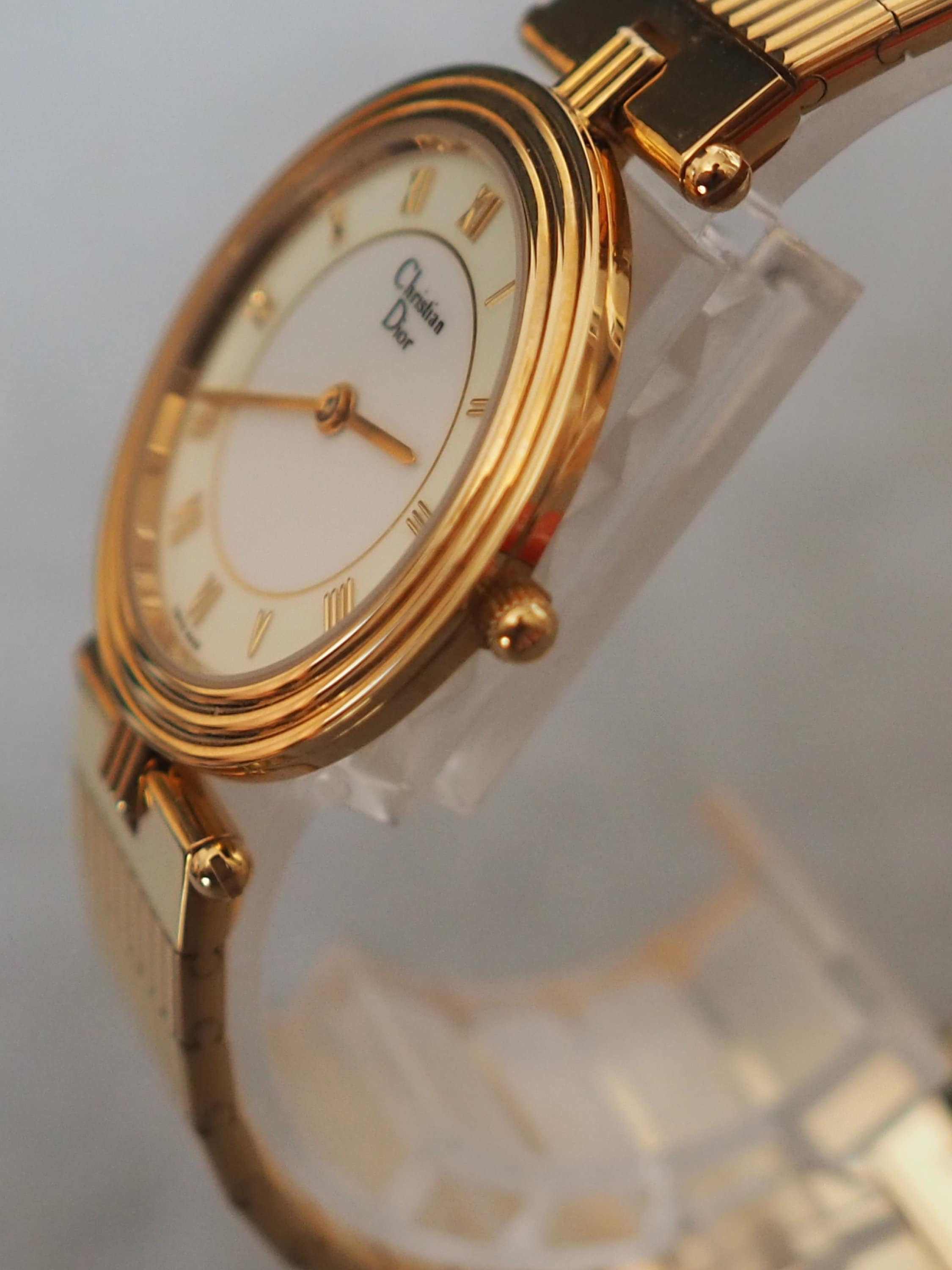 Christian Dior Round Roma Watch Gold Metal Quartz Wristwatch Unisex Men's