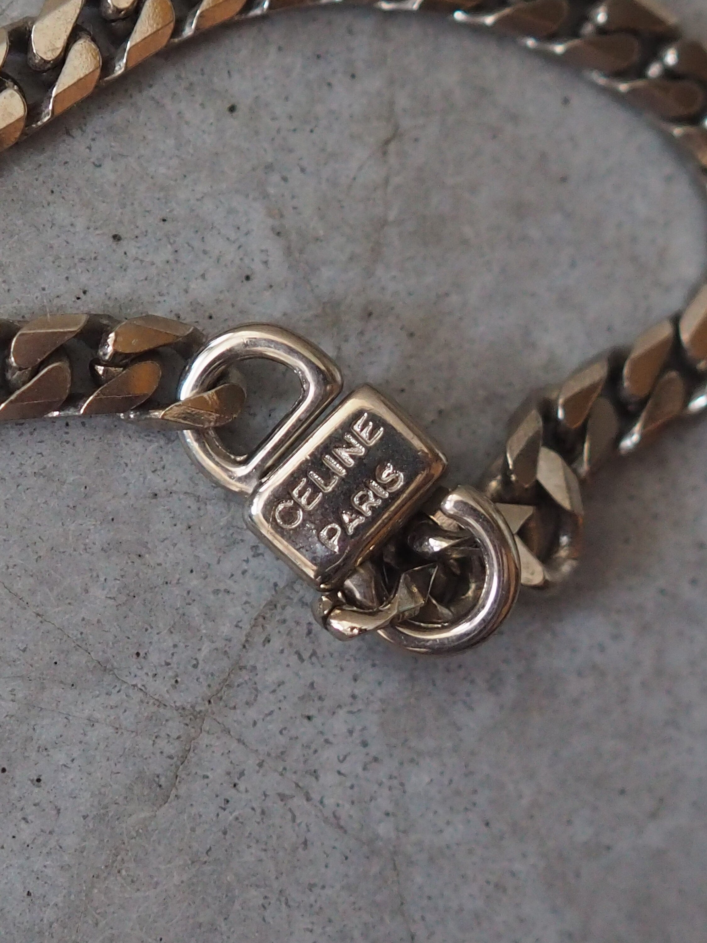 CELINE Circle Long Necklace Vintage Metal Silver Color Authentic