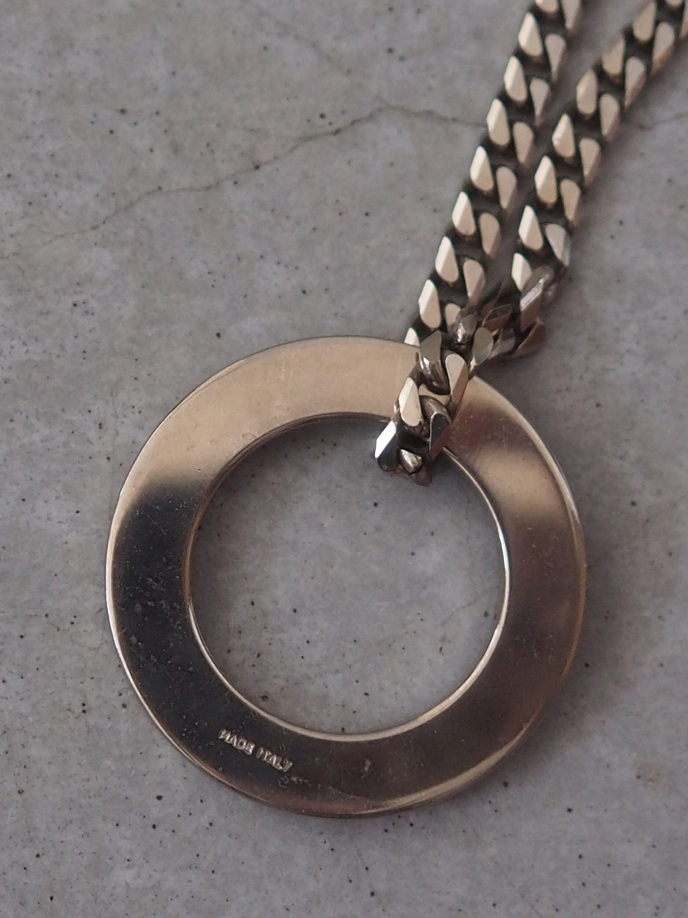 CELINE Circle Long Necklace Vintage Metal Silver Color Authentic