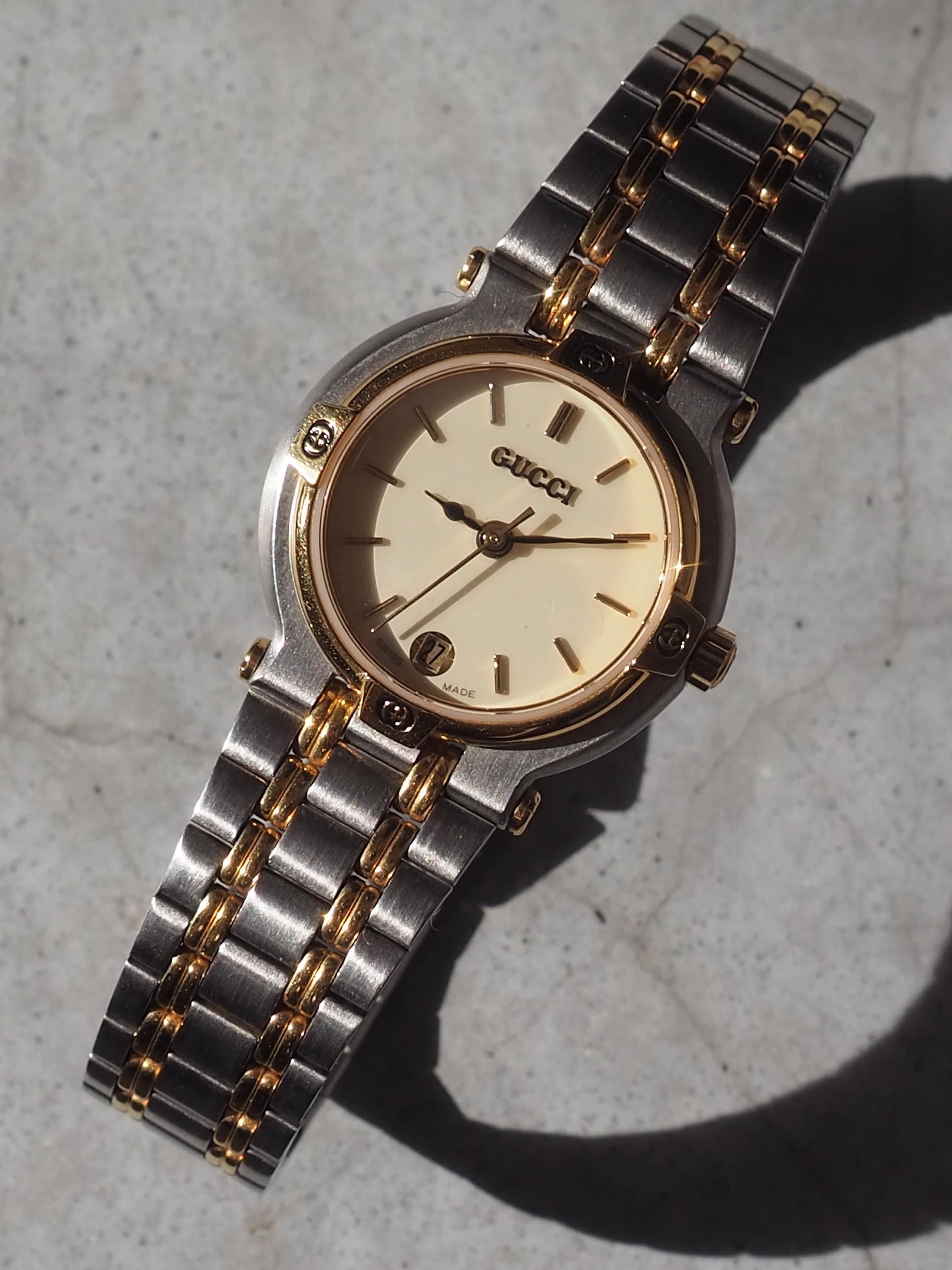 GUCCI Watch Wristwatch GG Gold Silver Metal Old Vintage Authentic