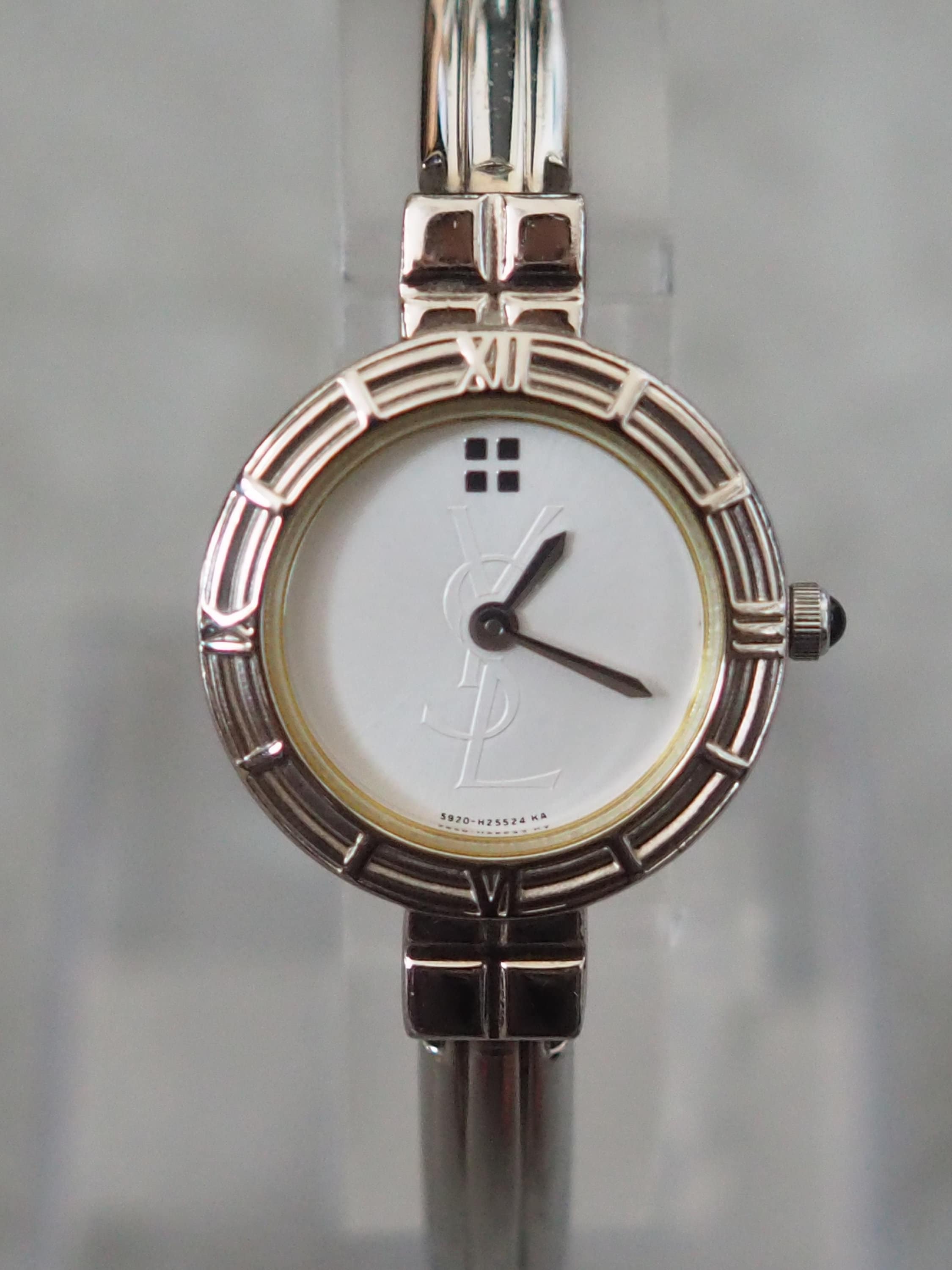 Yves Saint Laurent YSL Watch Bangle Wristwatch Logo Silver color Stainless steel