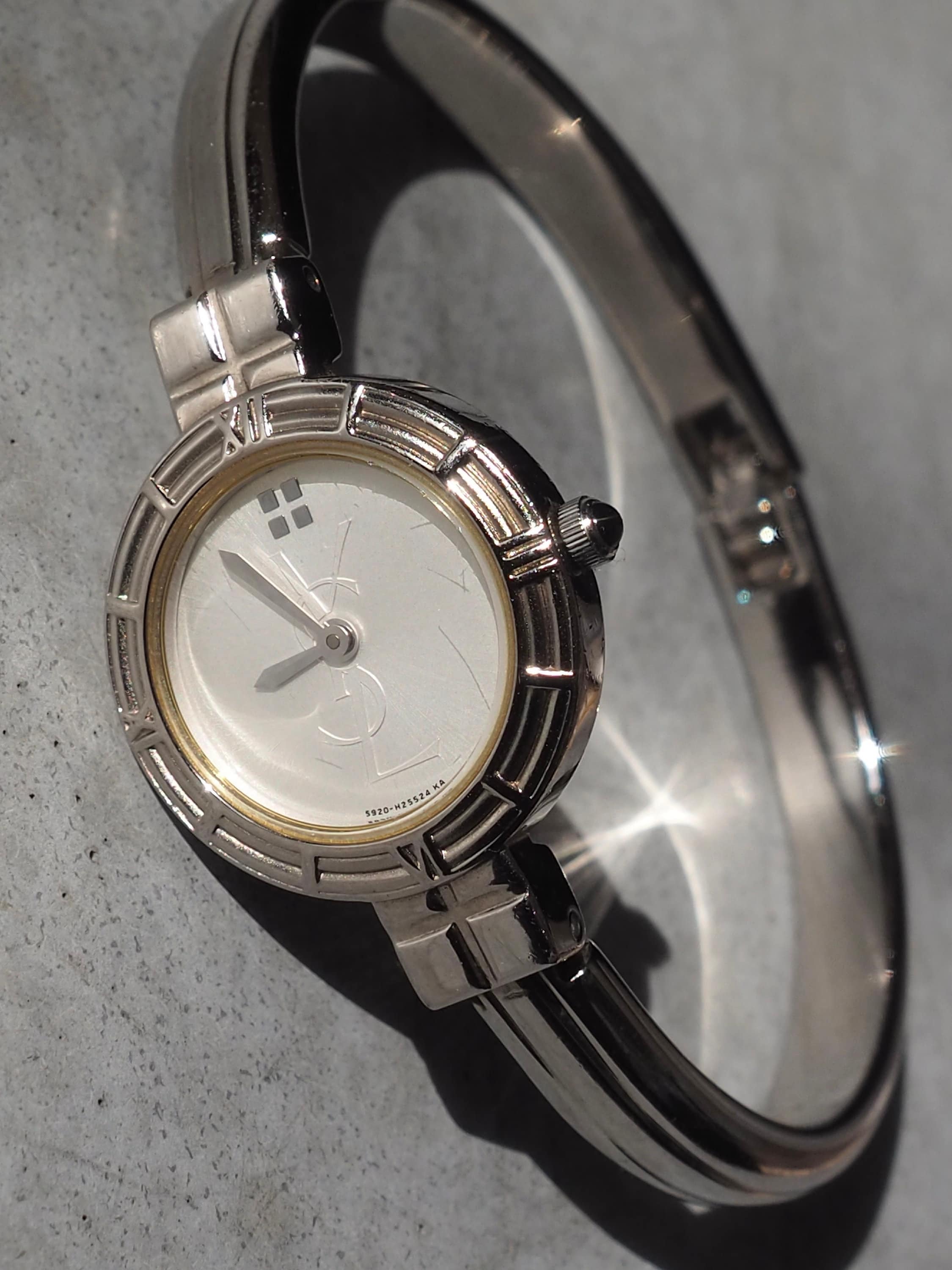 Yves Saint Laurent YSL Watch Bangle Wristwatch Logo Silver color Stainless steel