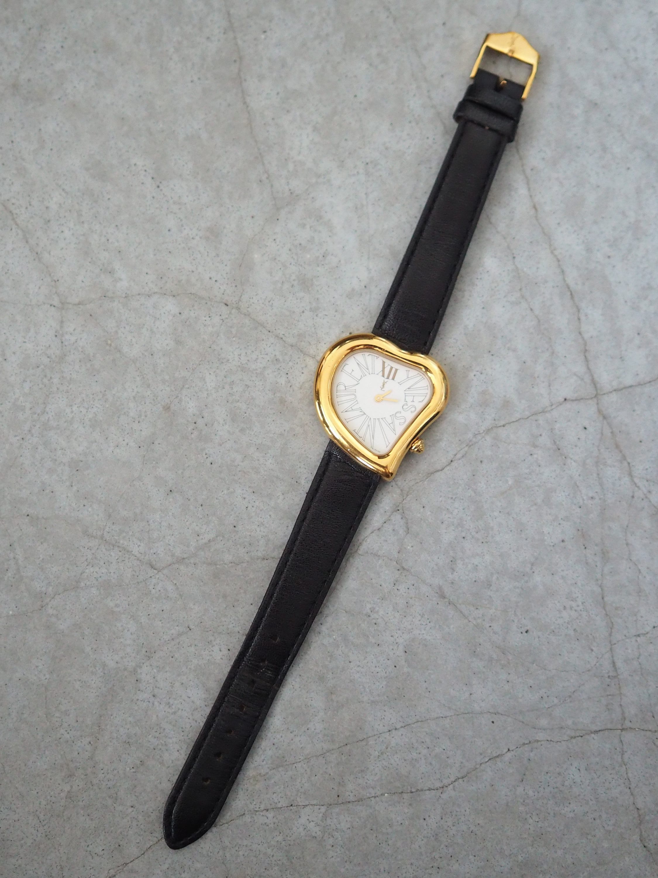 Yves Saint Laurent YSL Heart Watch Wristwatch Logo Gold color Stainless steel
