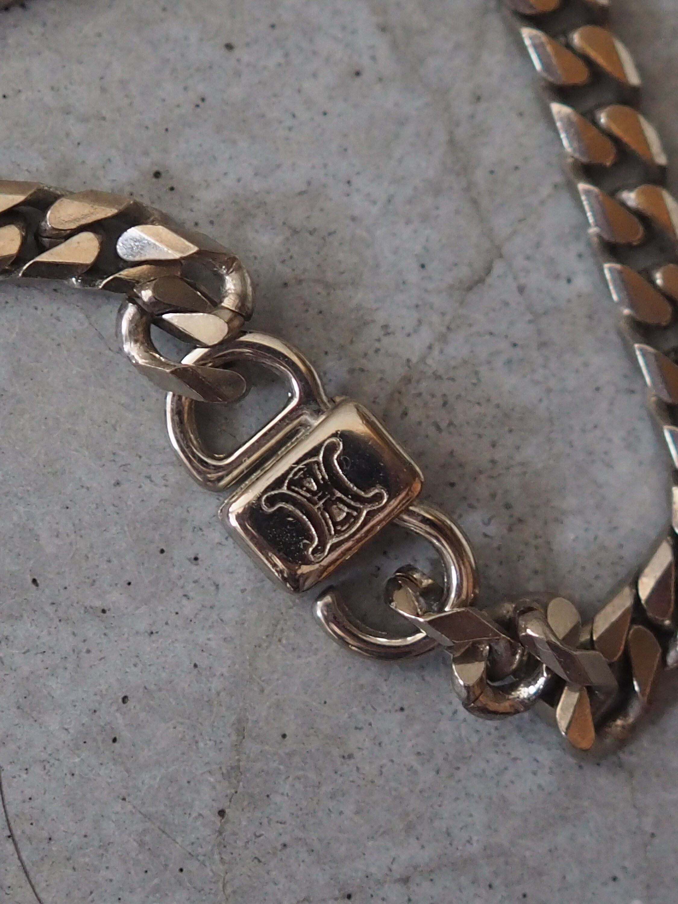 CELINE Circle Long Necklace Vintage Metal Silver Color Authentic