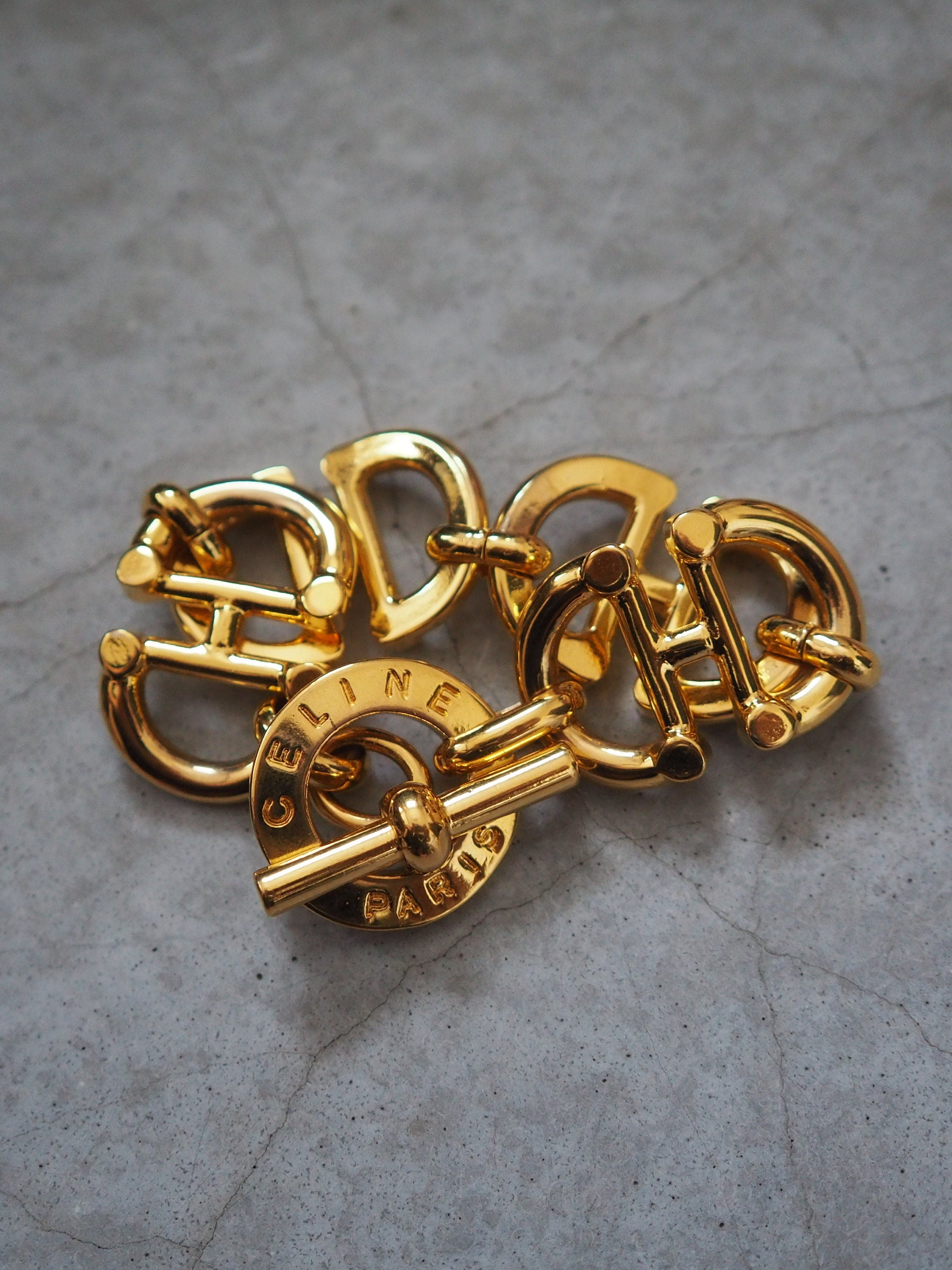CELINE Circle Horse bit Bracelet Vintage Metal Gold Color Authentic