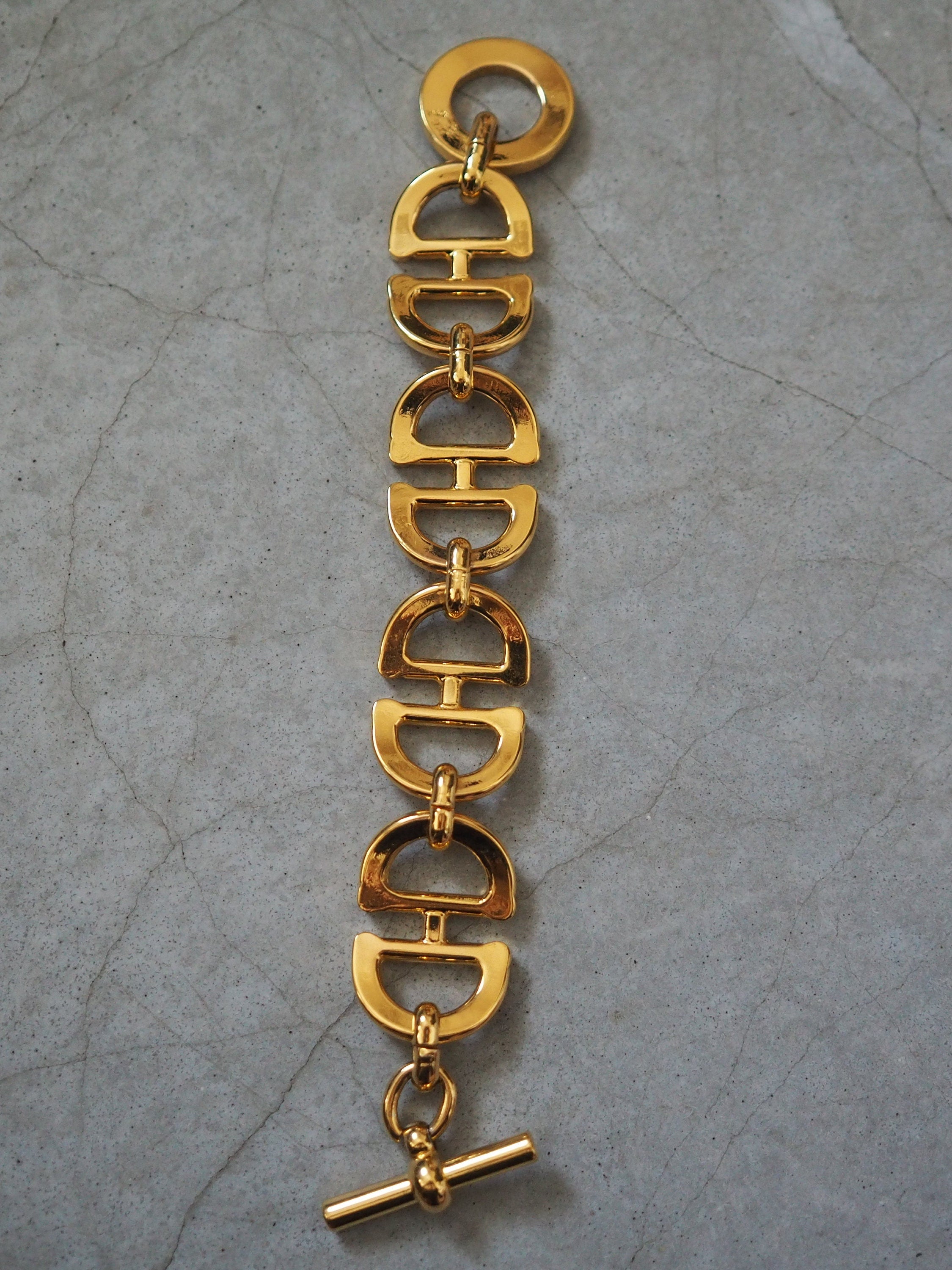 CELINE Circle Horse bit Bracelet Vintage Metal Gold Color Authentic